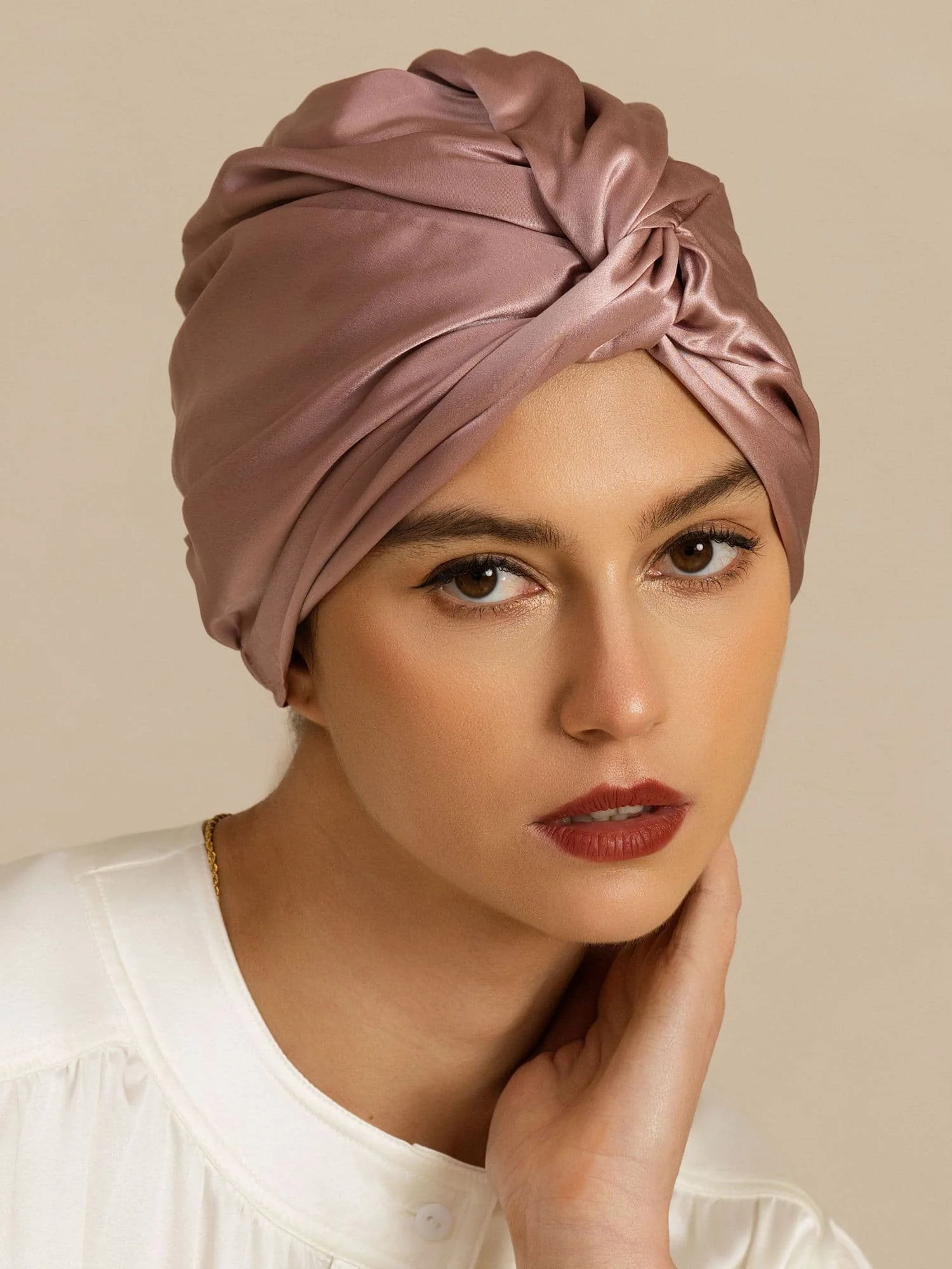 22Momme Pure Silk Knot-Front Hair Bonnet with Adjustable Button Design - Image 3