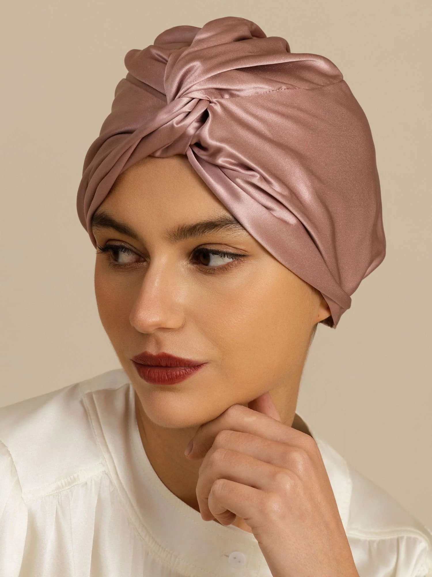 22Momme Pure Silk Knot-Front Hair Bonnet with Adjustable Button Design - Image 6