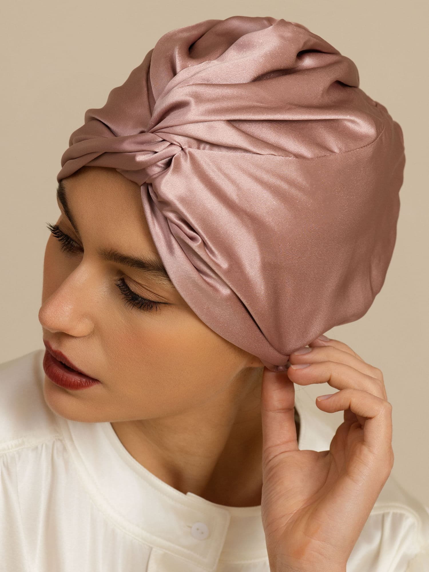 22Momme Pure Silk Knot-Front Hair Bonnet with Adjustable Button Design - Image 8