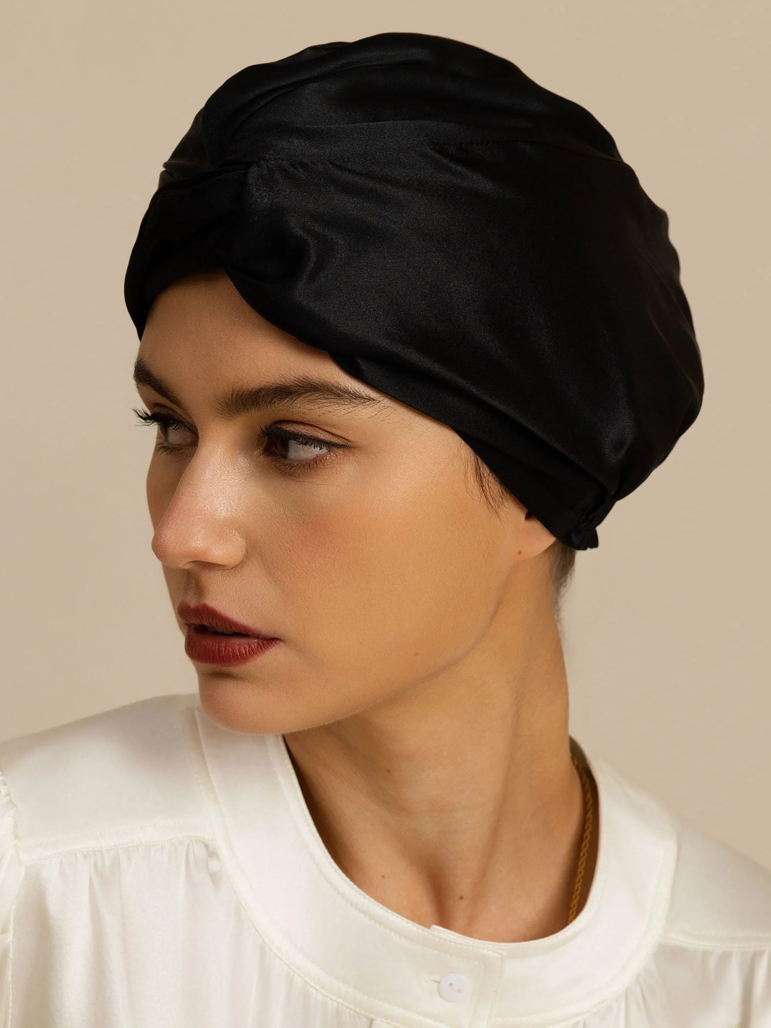 22Momme Pure Silk Knot-Front Hair Bonnet with Adjustable Button Design - Image 9