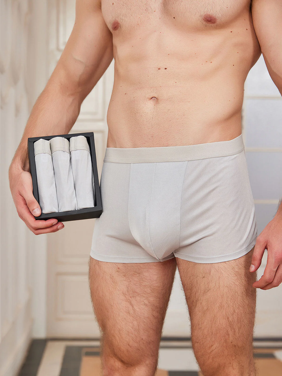 3Pcs Mens Pure Silk Boxer Briefs Underwear - Image 19