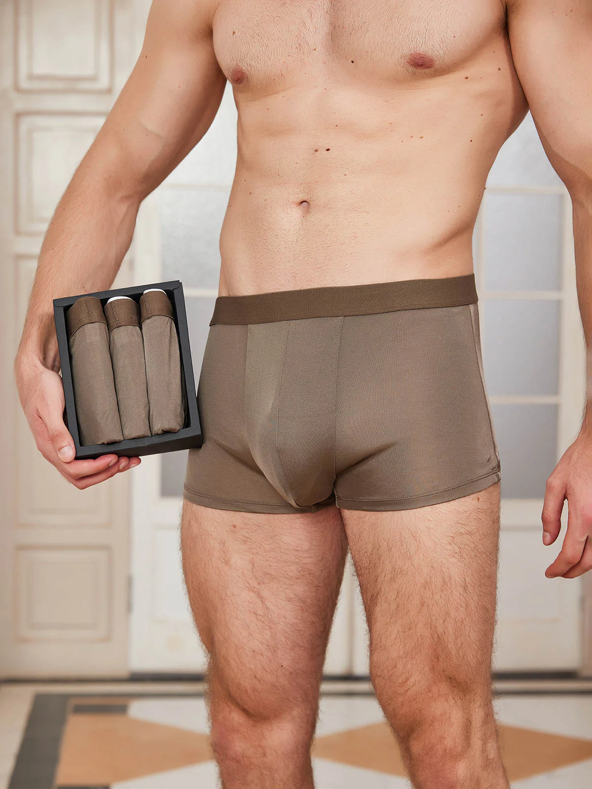 3Pcs Mens Pure Silk Boxer Briefs Underwear - Image 22