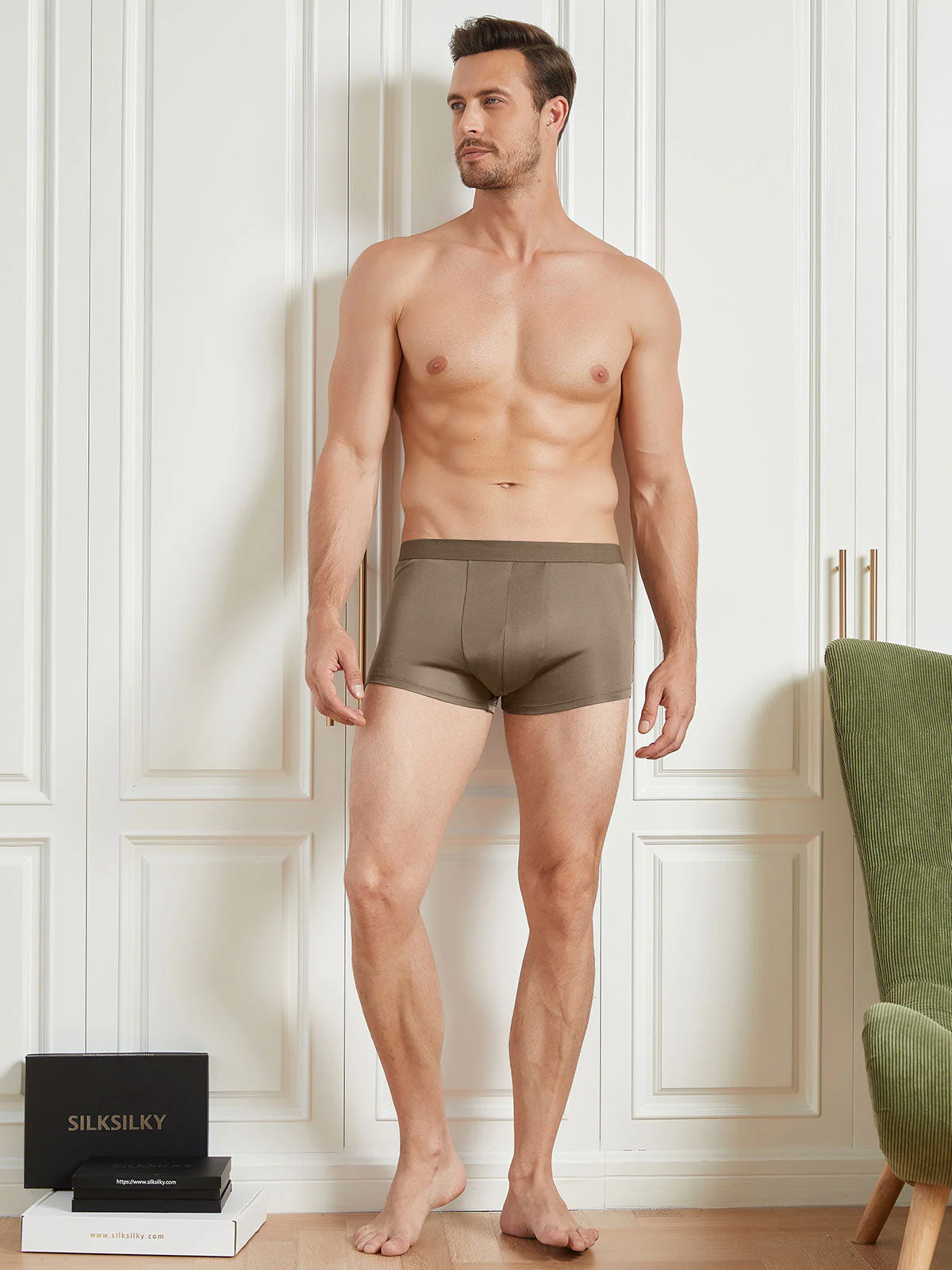 3Pcs Mens Pure Silk Boxer Briefs Underwear - Image 25