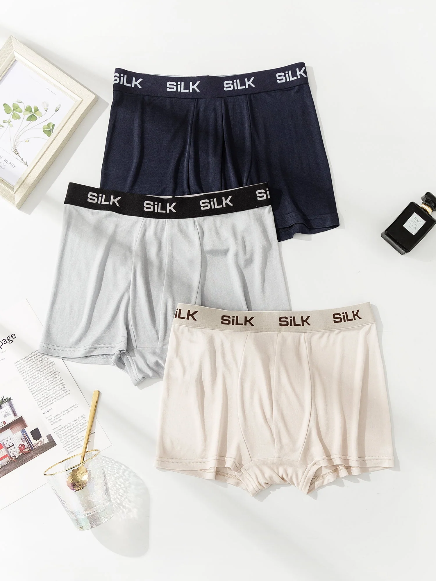 3Pcs Men‘s Ultra Soft Comfy Pure Silk Boxer Underwear - Image 22