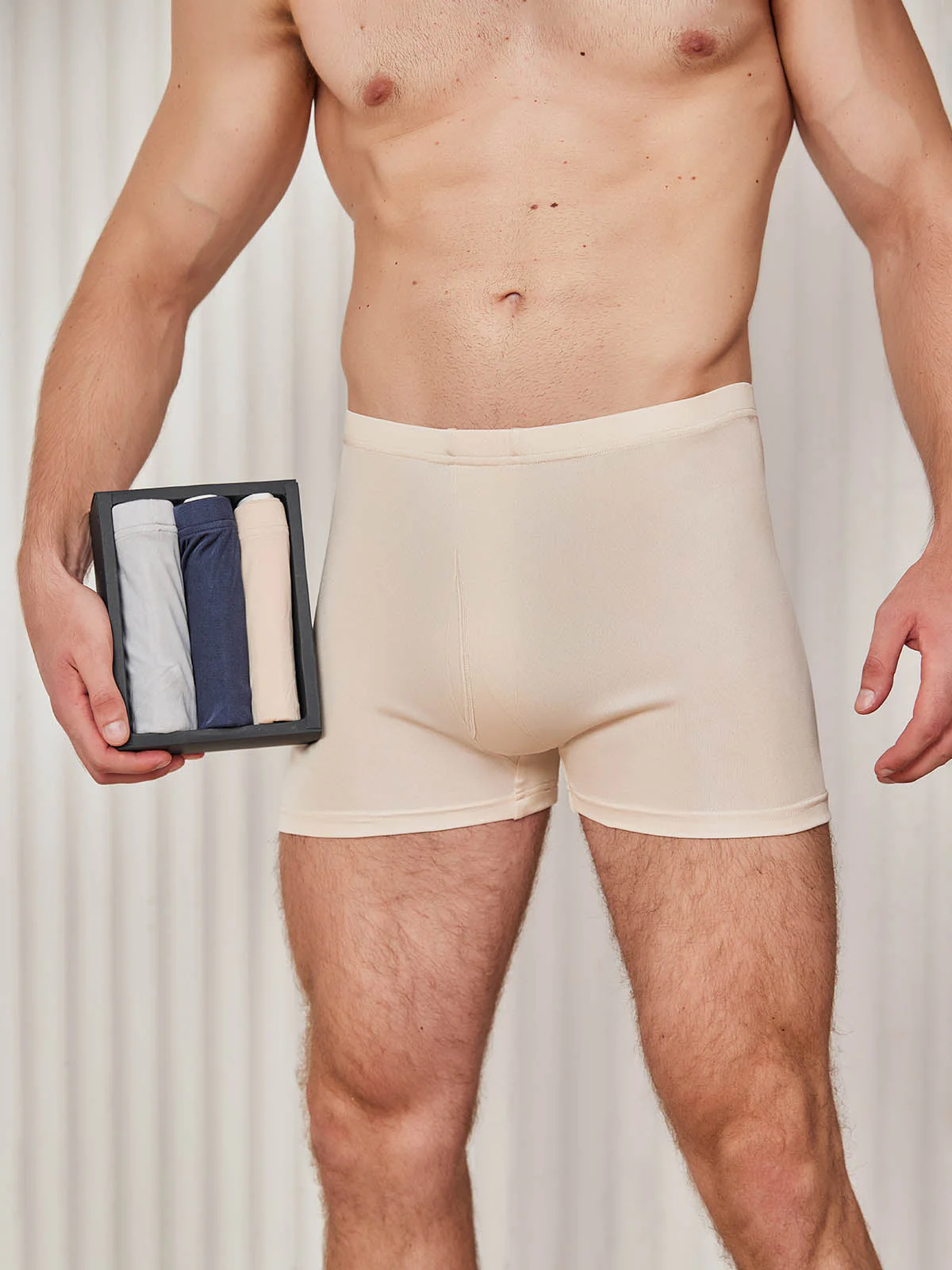 3Pcs Pure Silk Open Front Boxer Briefs for Men - Image 17