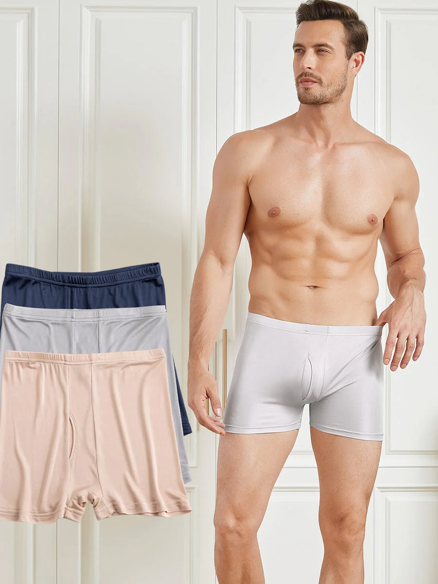3Pcs Pure Silk Open Front Boxer Briefs for Men - Image 19