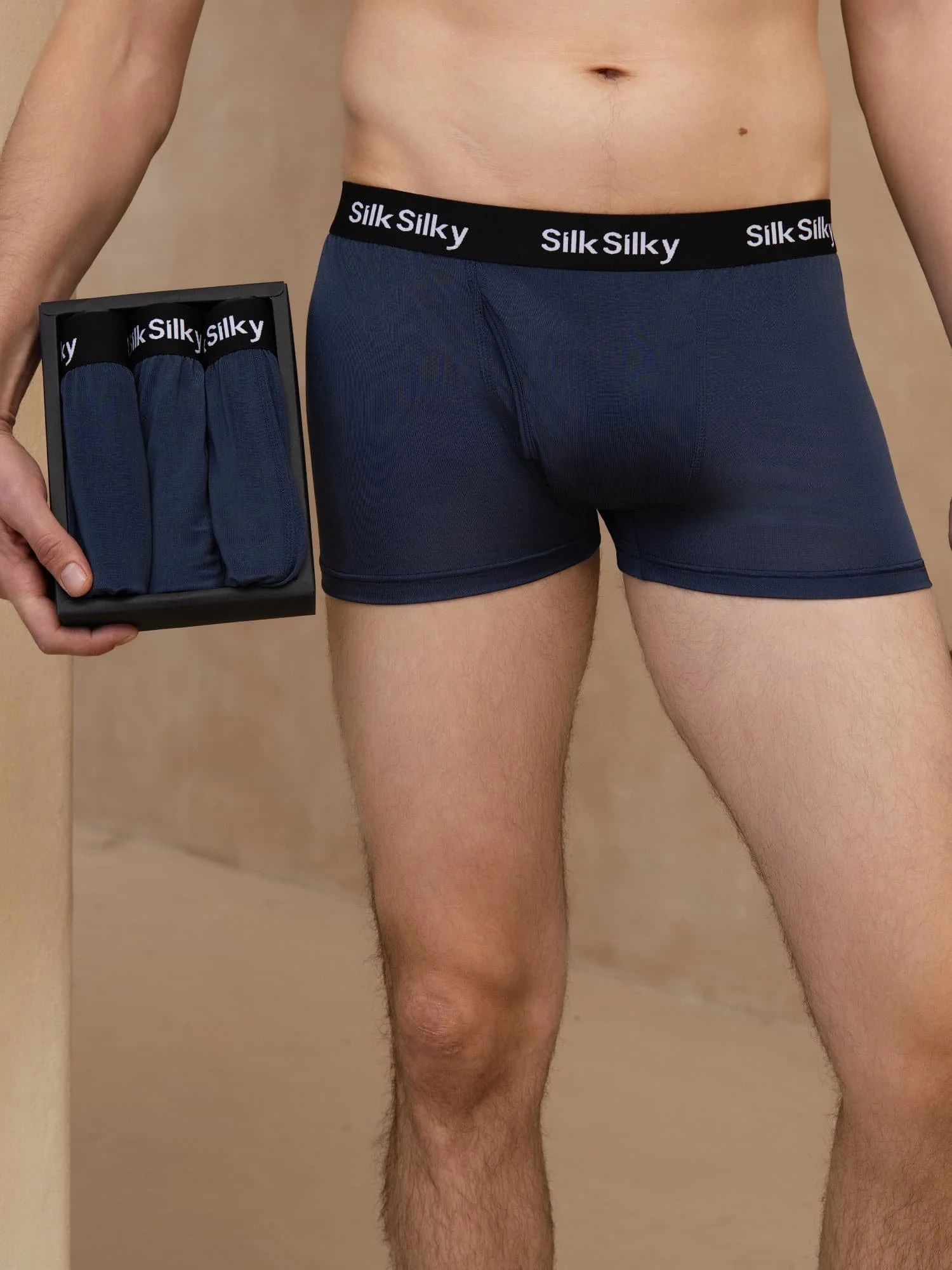 3Pcs Pure Silk Men's Comfort Breathable Boxer Brief Underwear - Image 10