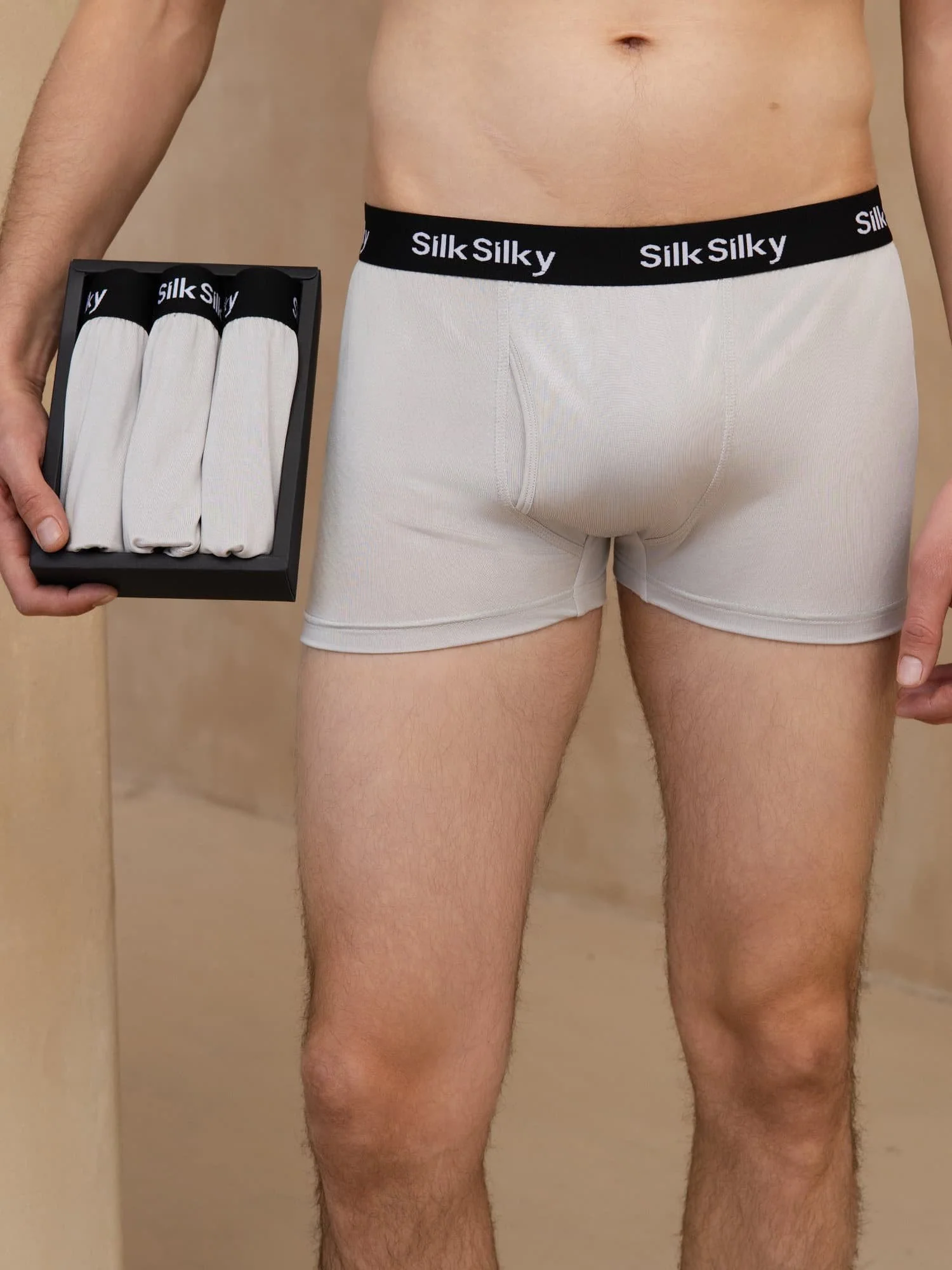 3Pcs Pure Silk Men's Comfort Breathable Boxer Brief Underwear - Image 14