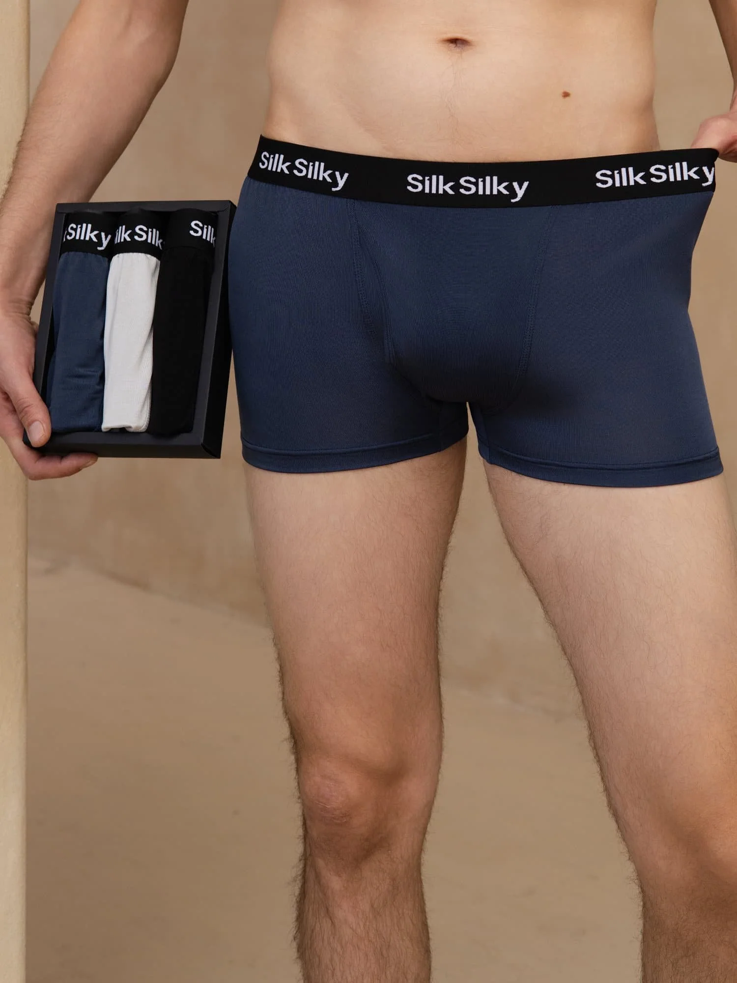 3Pcs Pure Silk Men's Comfort Breathable Boxer Brief Underwear - Image 3