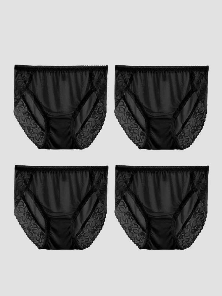 4Pcs Sexy Lace Silk Jersey Panties for Women (Bra NOT Included) - Image 21