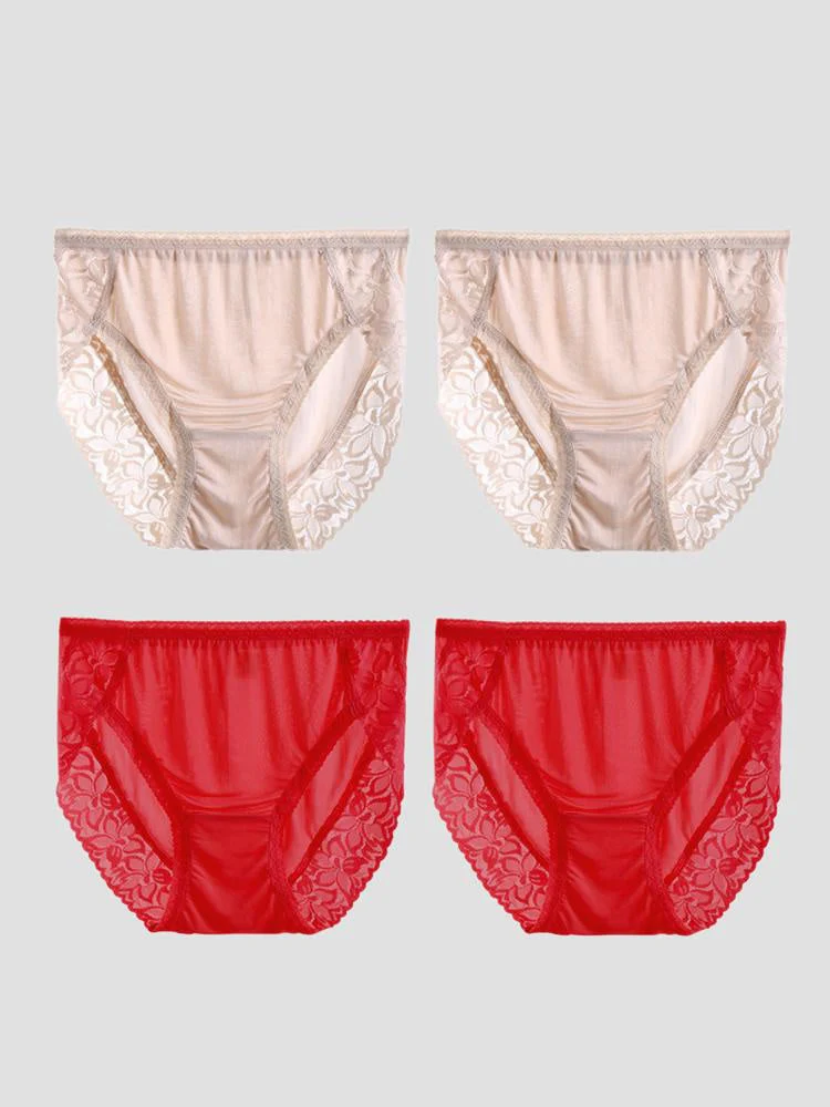 4Pcs Sexy Lace Silk Jersey Panties for Women (Bra NOT Included) - Image 29