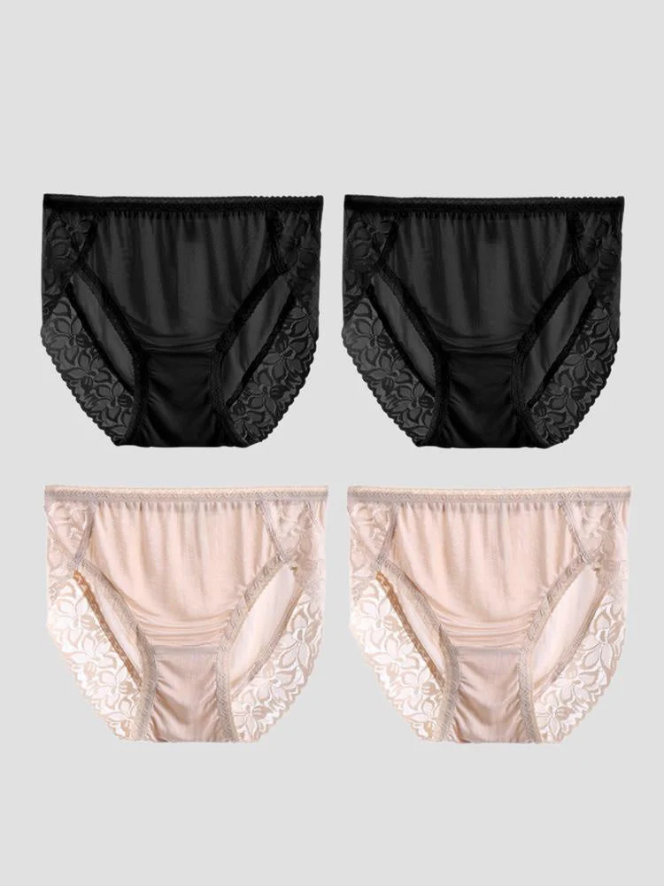 4Pcs Sexy Lace Silk Jersey Panties for Women (Bra NOT Included) - Image 6