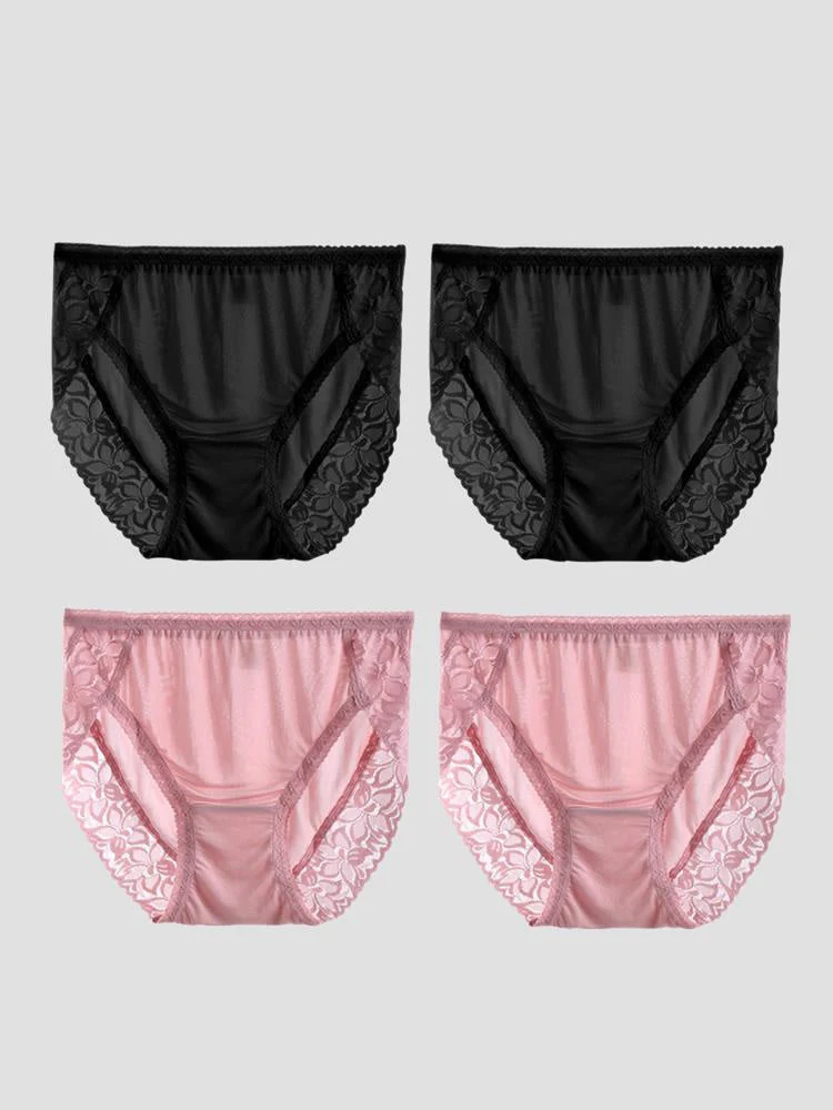 4Pcs Sexy Lace Silk Jersey Panties for Women (Bra NOT Included) - Image 9