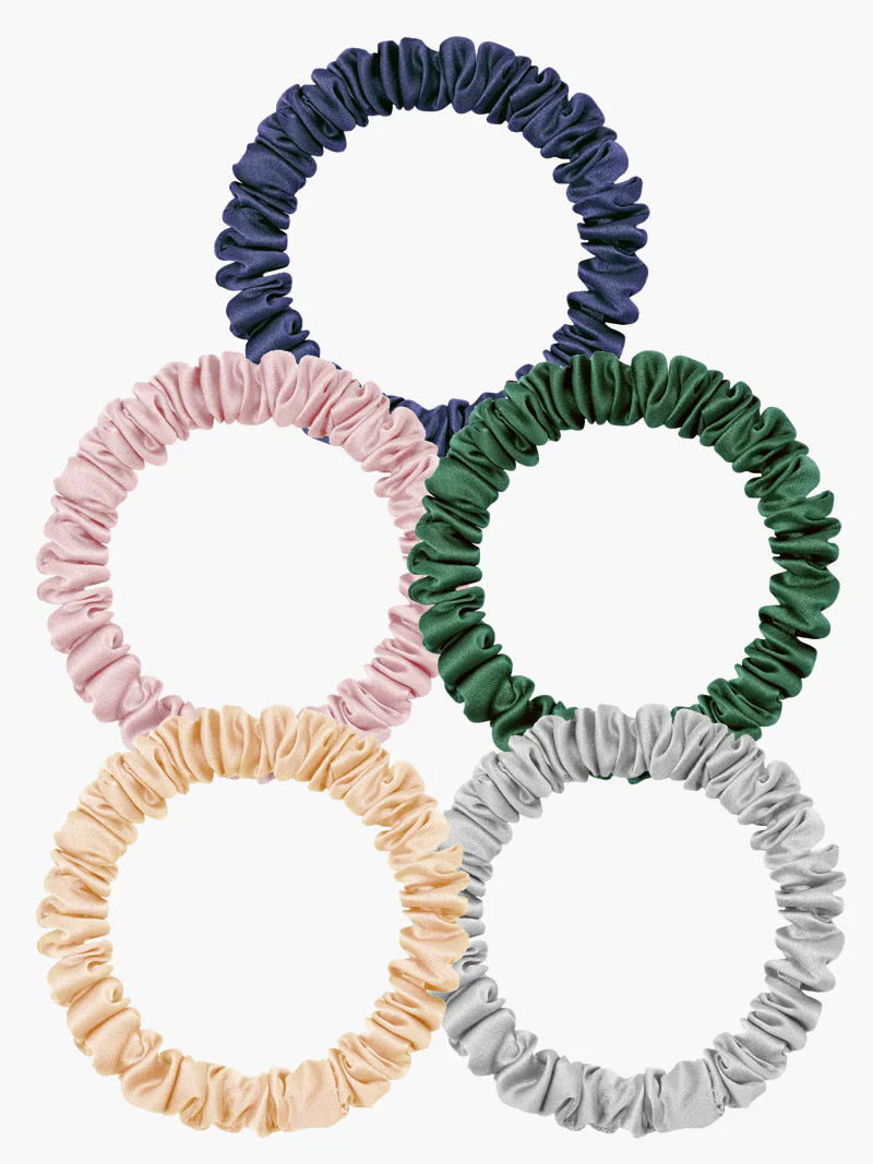 5Pcs Bundle Pure Silk Skinny Hair Scrunchies - 1cm - Image 14