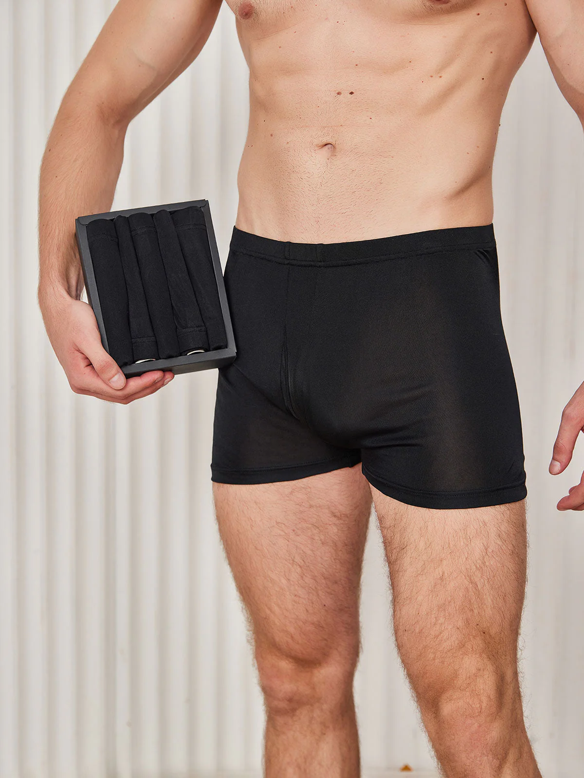 5Pcs Pure Silk Men‘s Boxer Briefs with Fly Opening - Image 5