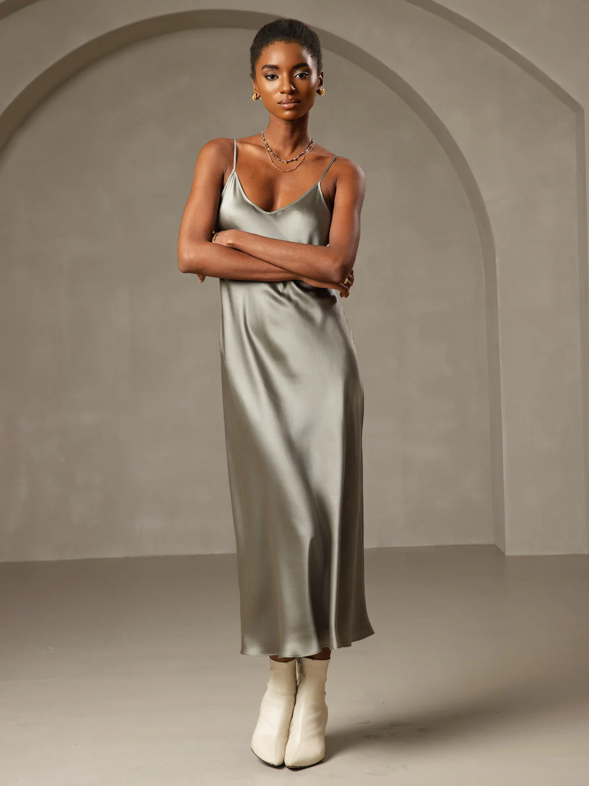Pure Silk Spaghetti Strap V-neck Midi Nightdress - Image 29