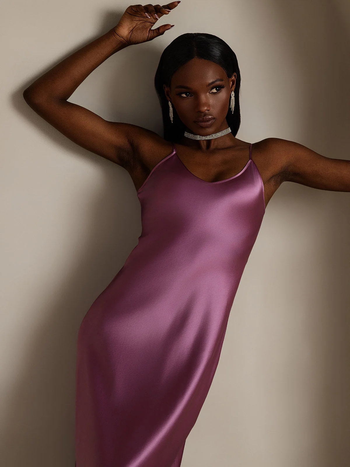 Pure Silk Spaghetti Strap V-neck Midi Nightdress - Image 59