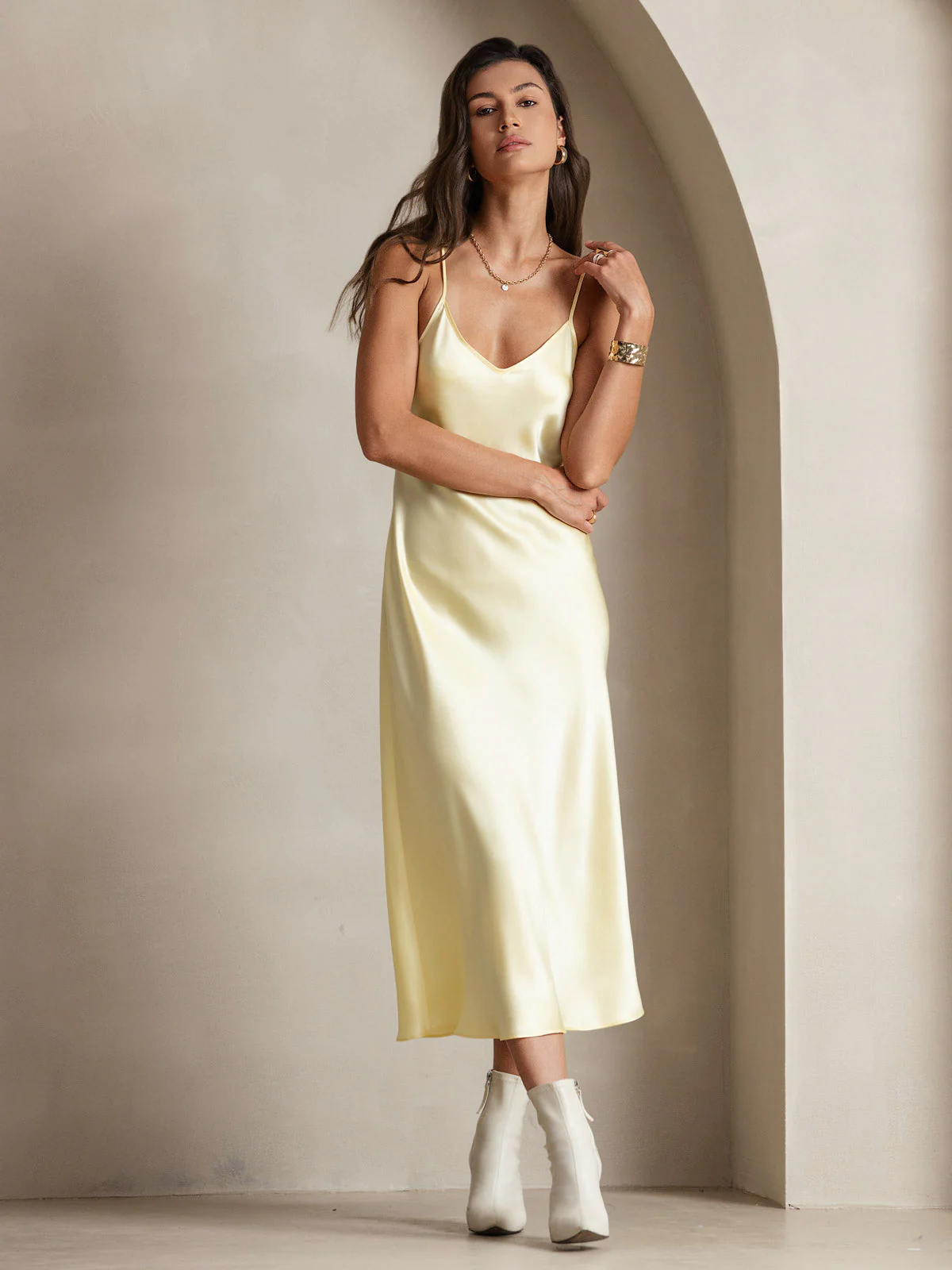 Pure Silk Spaghetti Strap V-neck Midi Nightdress - Image 67