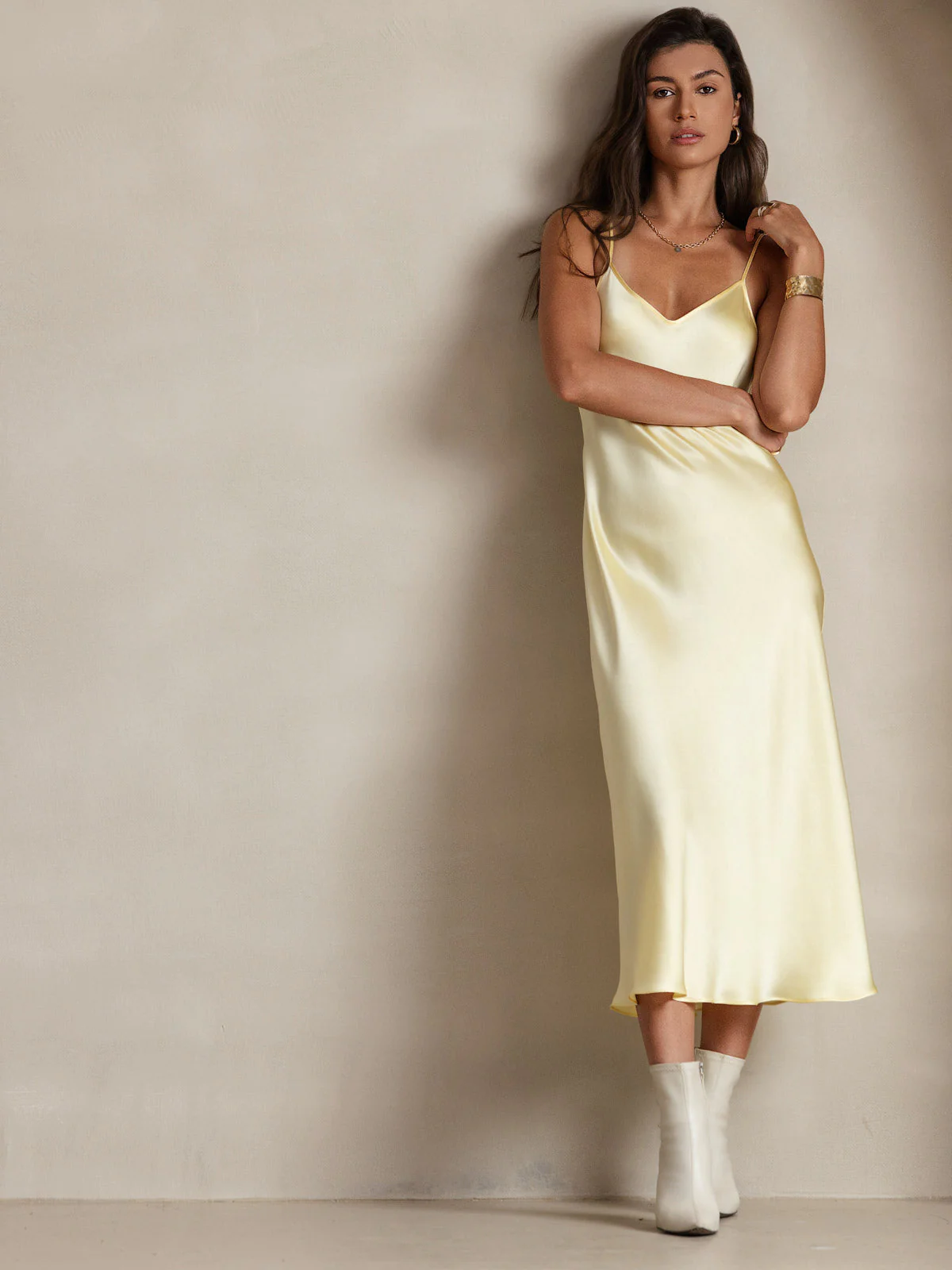 Pure Silk Spaghetti Strap V-neck Midi Nightdress - Image 69