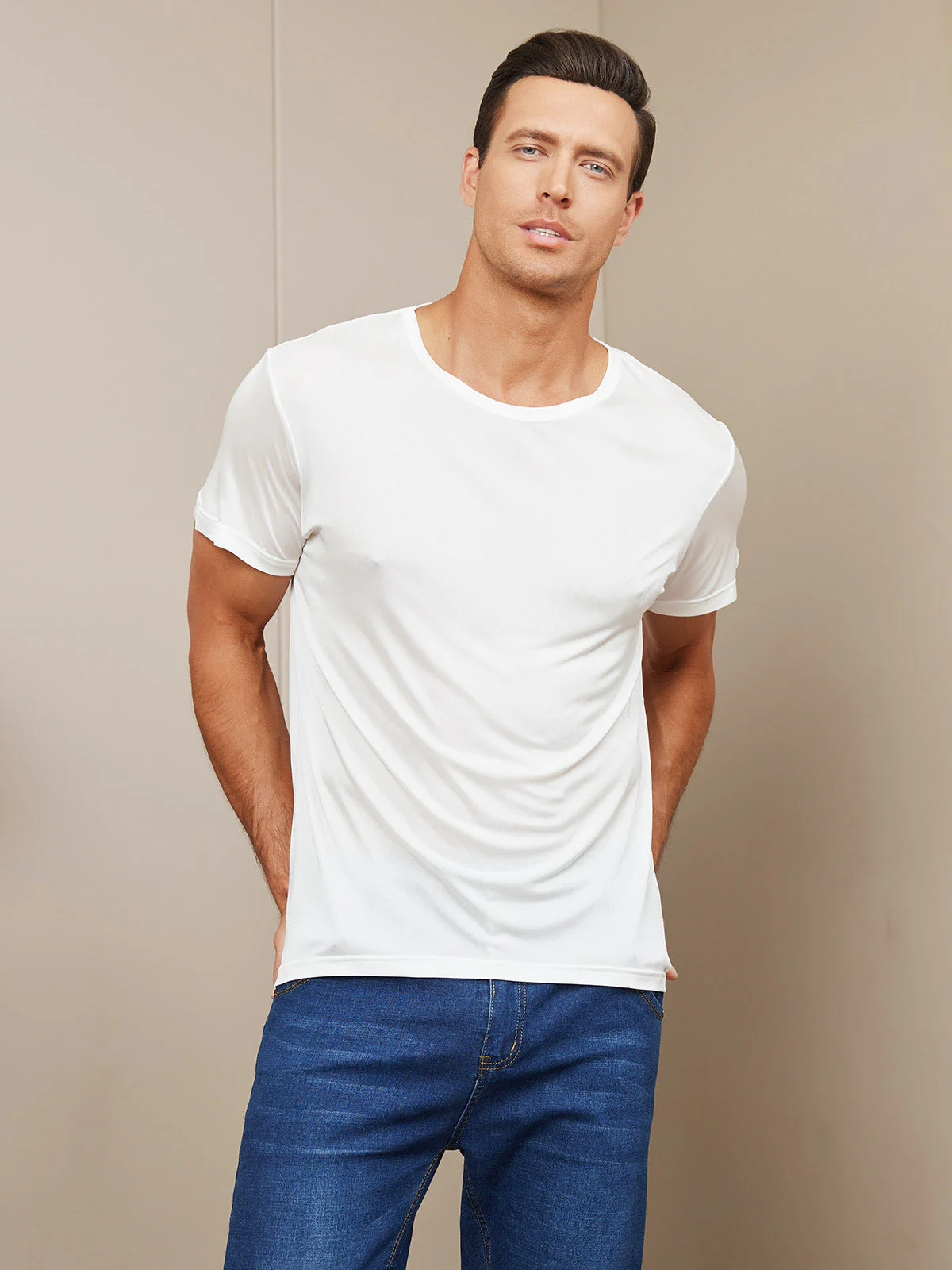 Mens Crew Neck Pure Silk T Shirt - Image 10