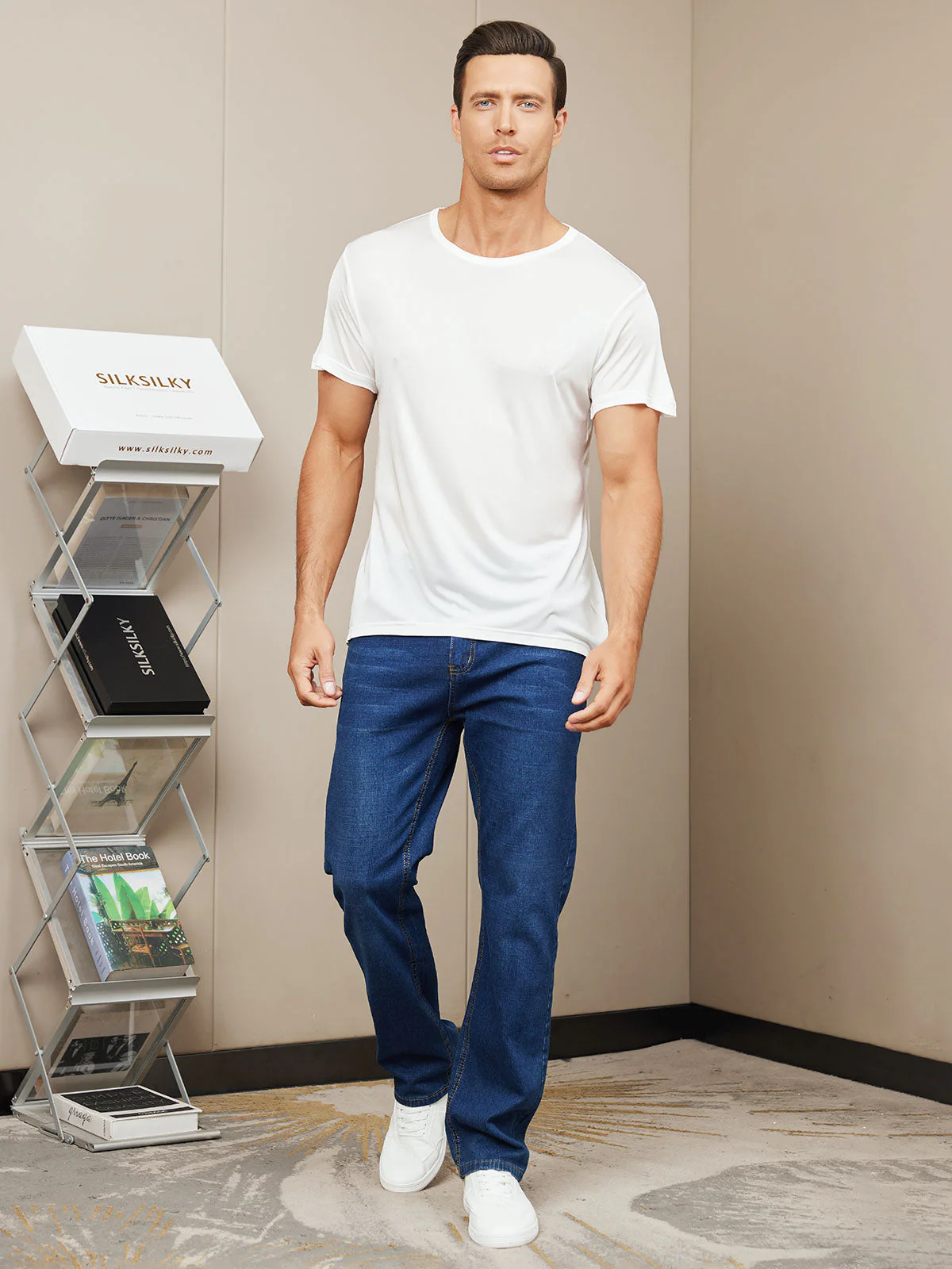 Mens Crew Neck Pure Silk T Shirt - Image 12