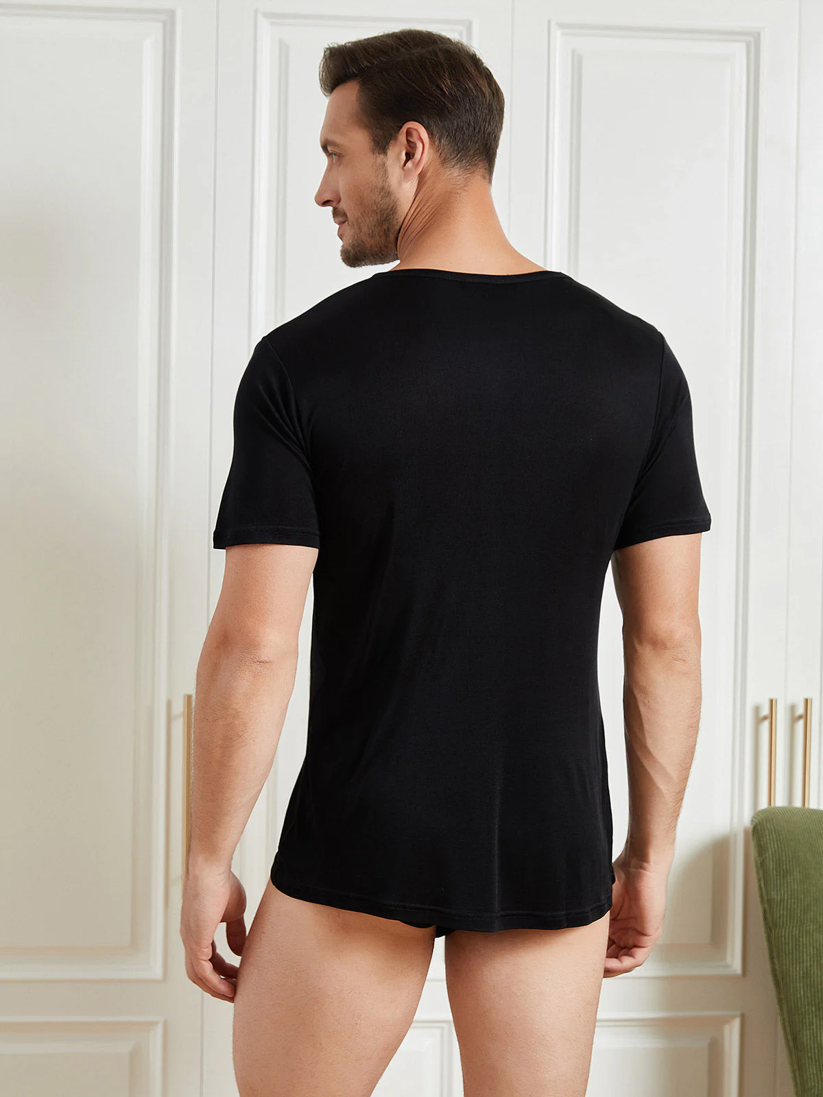 Mens Crew Neck Pure Silk T Shirt - Image 14