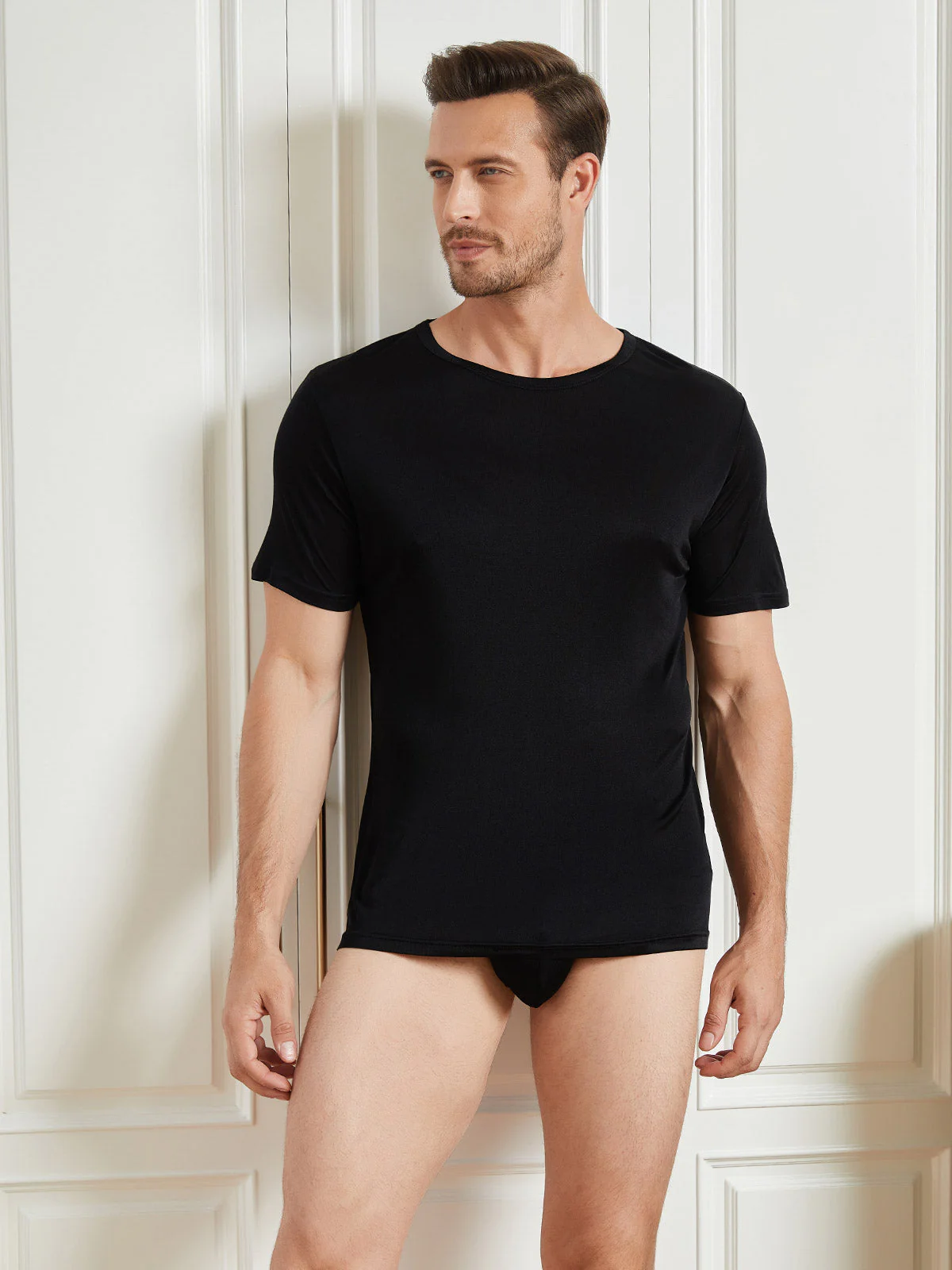 Mens Crew Neck Pure Silk T Shirt - Image 17