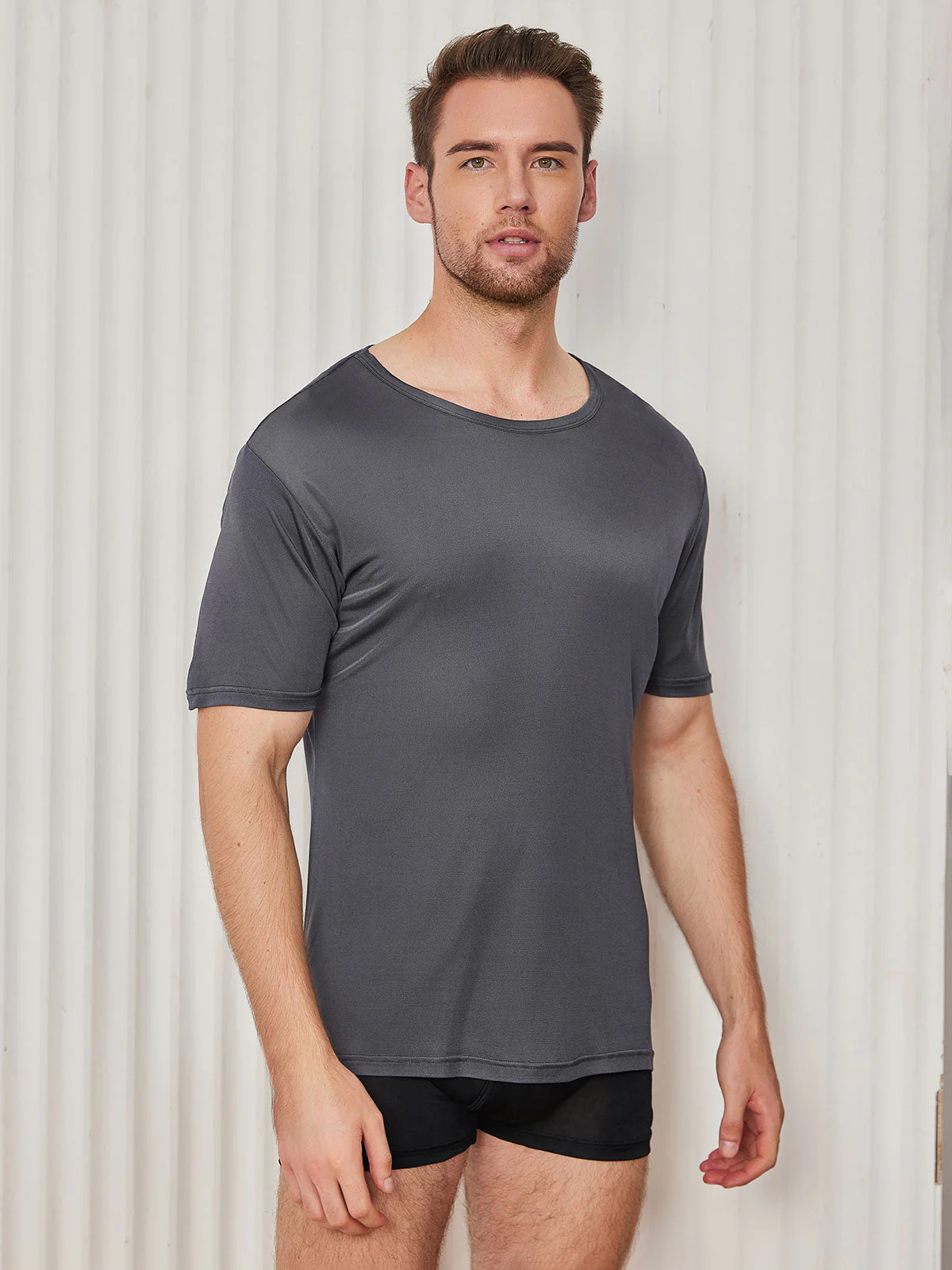 Mens Crew Neck Pure Silk T Shirt - Image 25