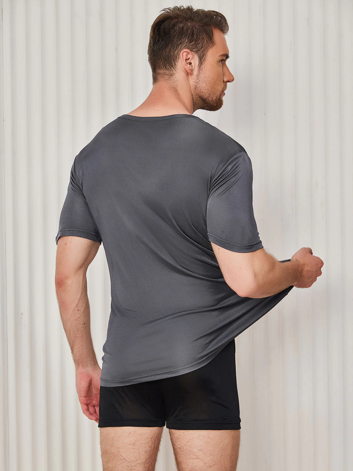 Mens Crew Neck Pure Silk T Shirt - Image 26