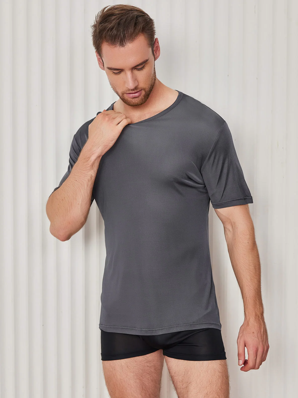 Mens Crew Neck Pure Silk T Shirt - Image 27