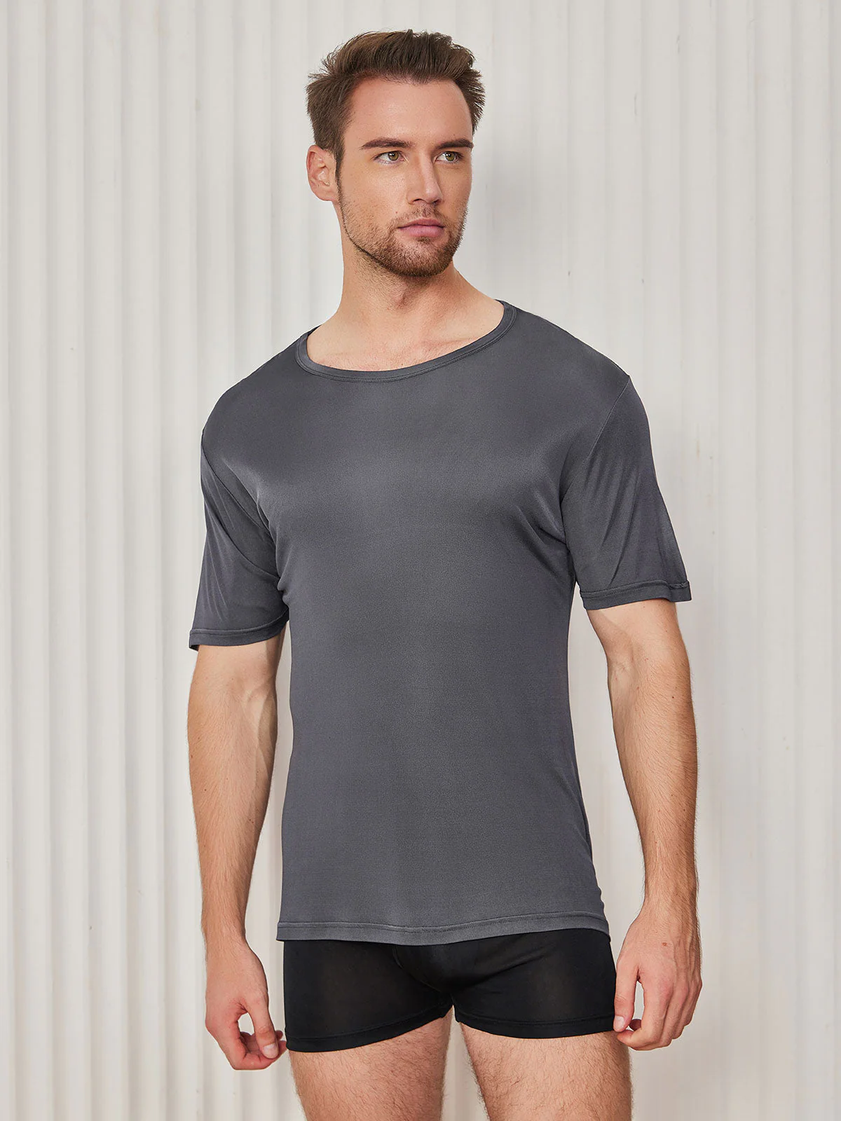 Mens Crew Neck Pure Silk T Shirt - Image 28