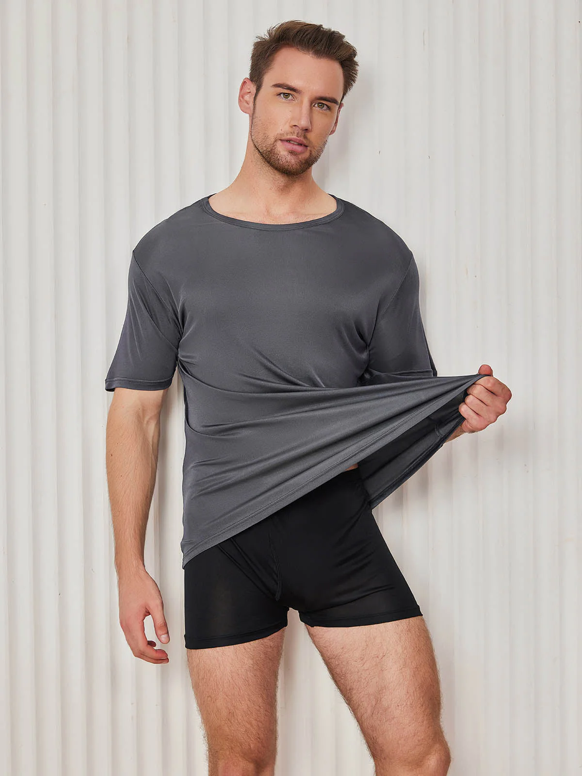 Mens Crew Neck Pure Silk T Shirt - Image 29