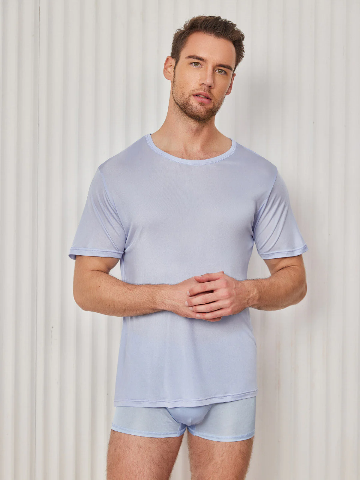Mens Crew Neck Pure Silk T Shirt - Image 30