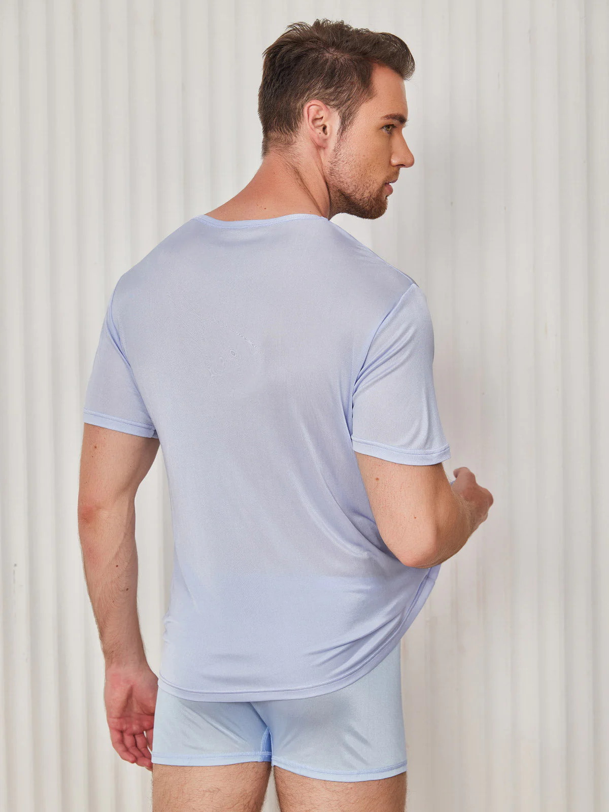 Mens Crew Neck Pure Silk T Shirt - Image 31