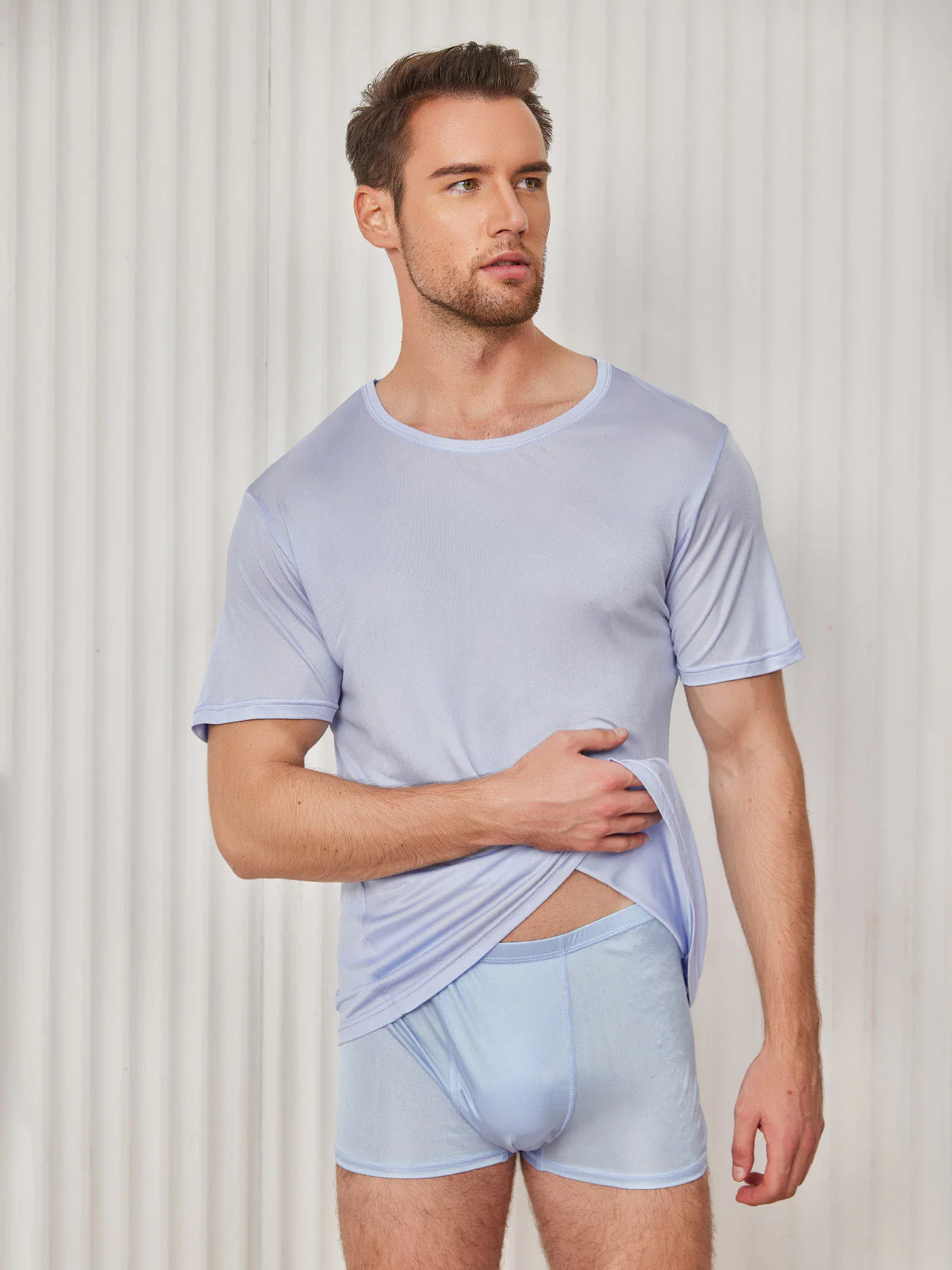 Mens Crew Neck Pure Silk T Shirt - Image 33