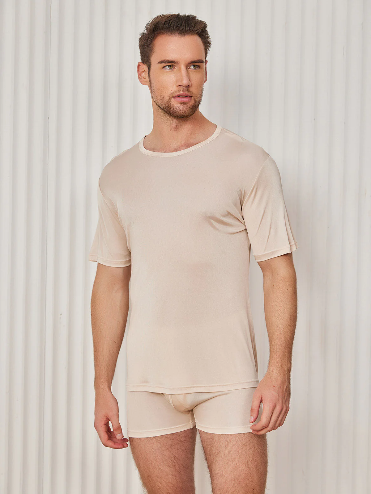 Mens Crew Neck Pure Silk T Shirt - Image 34
