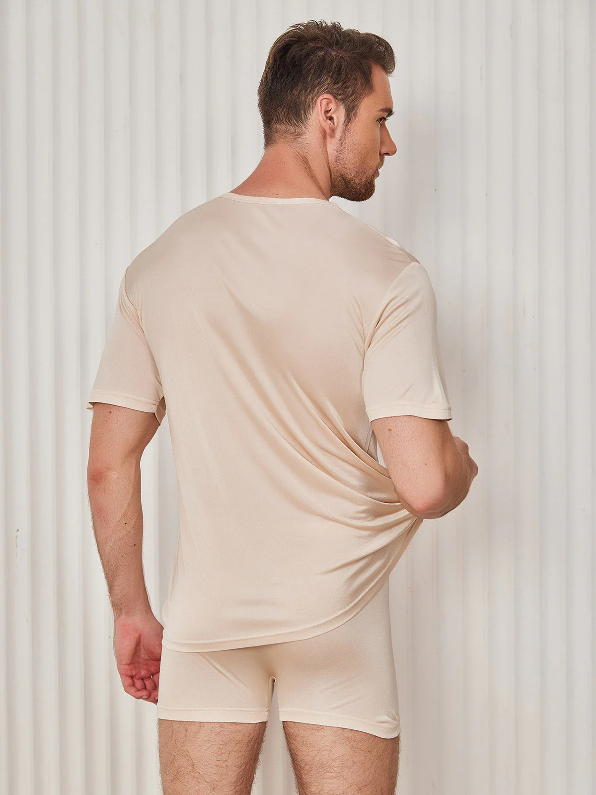 Mens Crew Neck Pure Silk T Shirt - Image 35