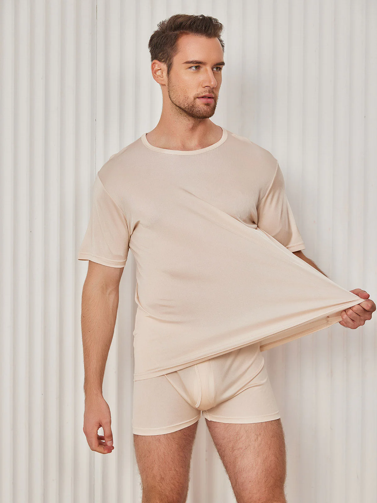 Mens Crew Neck Pure Silk T Shirt - Image 36