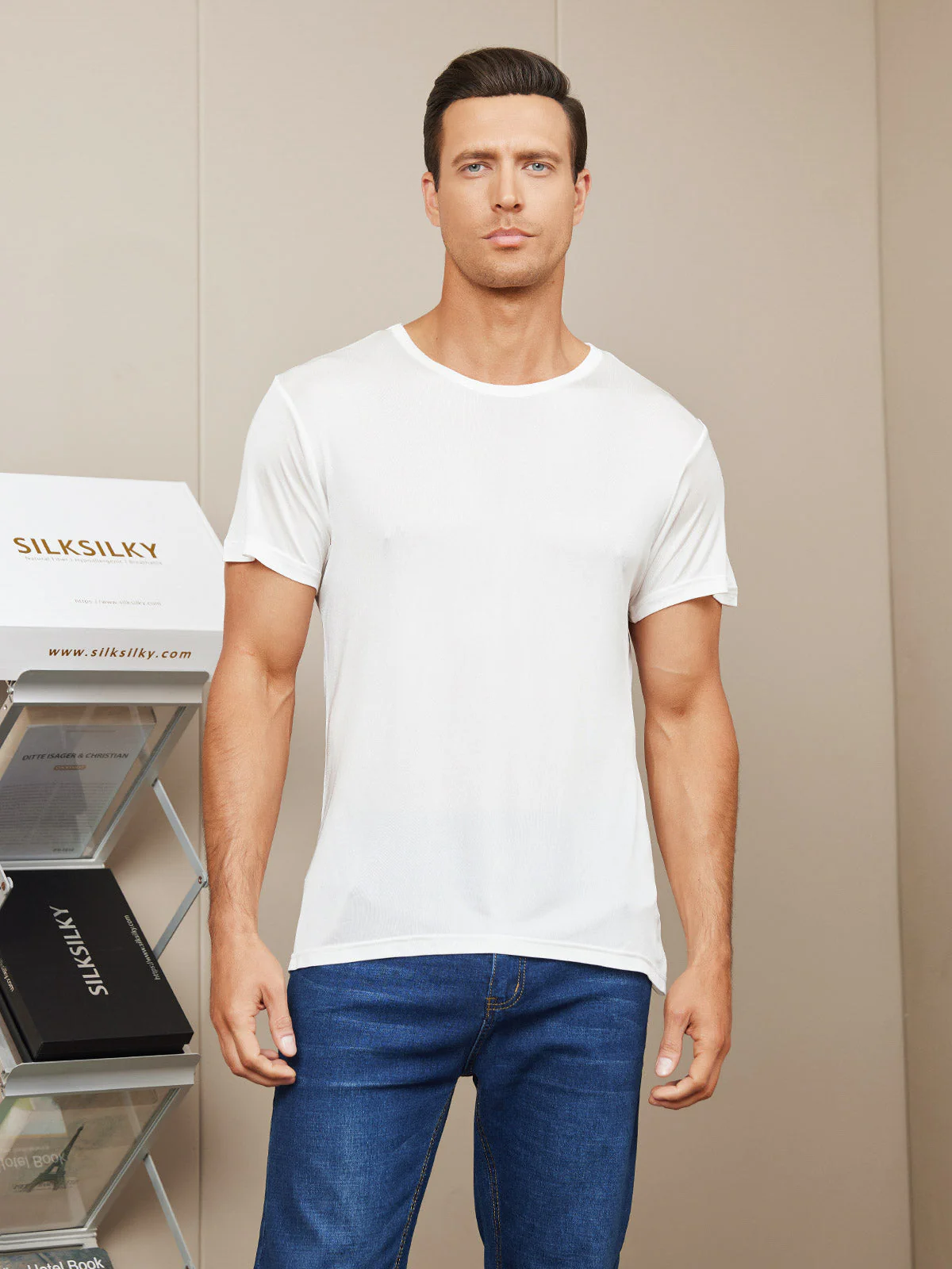 Mens Crew Neck Pure Silk T Shirt - Image 7
