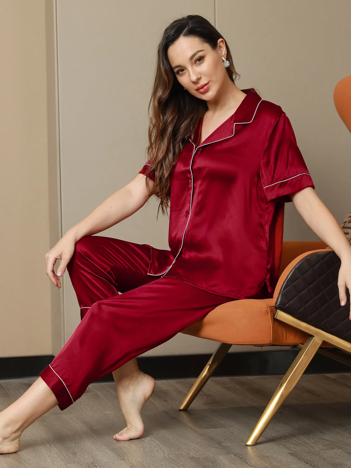 Women's Pure Silk Short Sleeve Pyjamas Set - Image 31