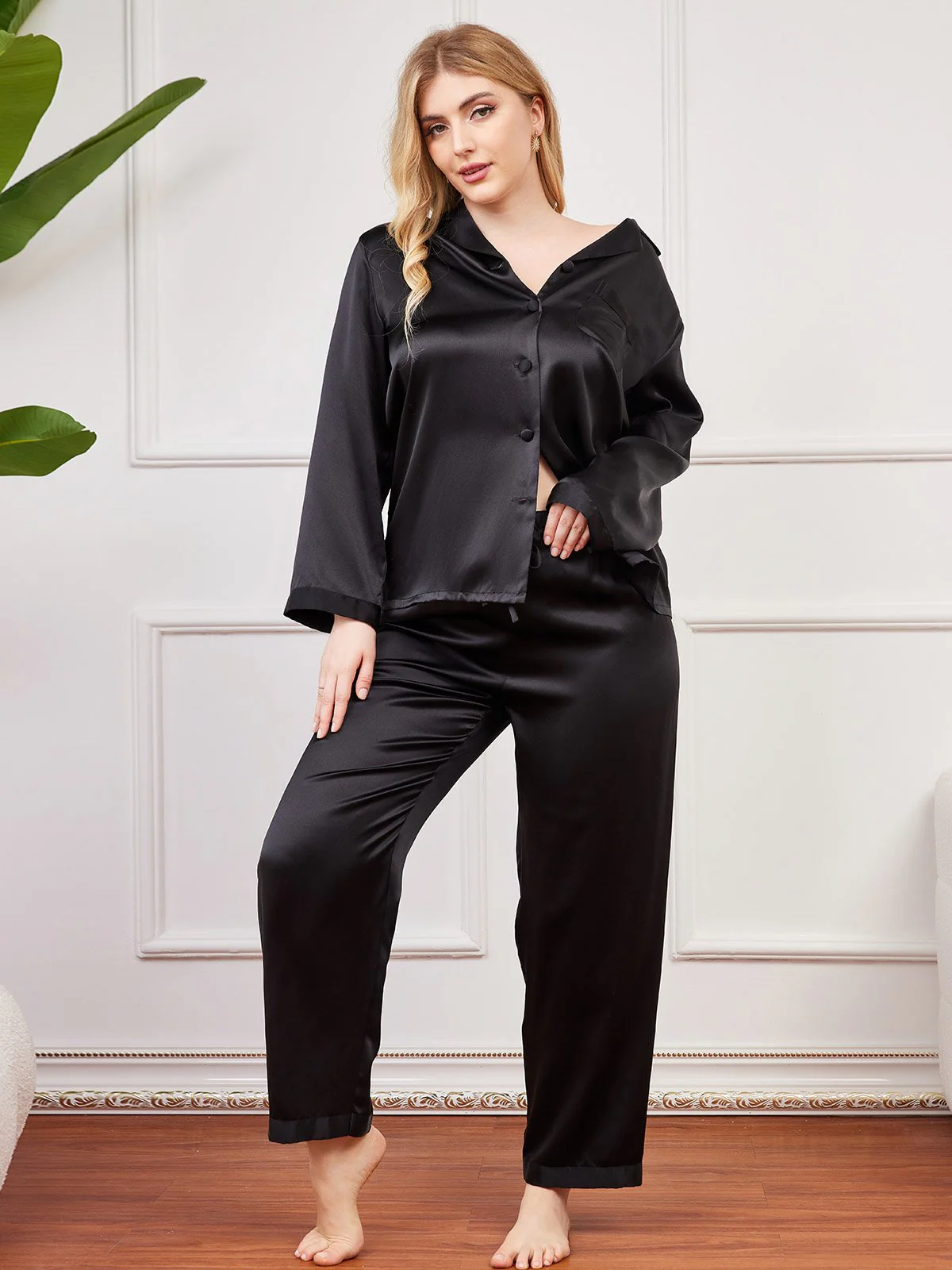Clearance(Ships to UK Only) - Plus Size Pure Silk Button-Up Women’s Pyjamas - Image 3
