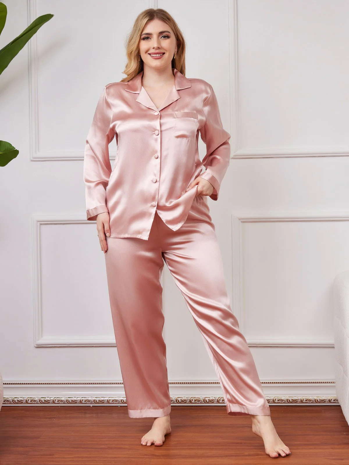 Clearance(Ships to UK Only) - Plus Size Pure Silk Button-Up Women’s Pyjamas - Image 6