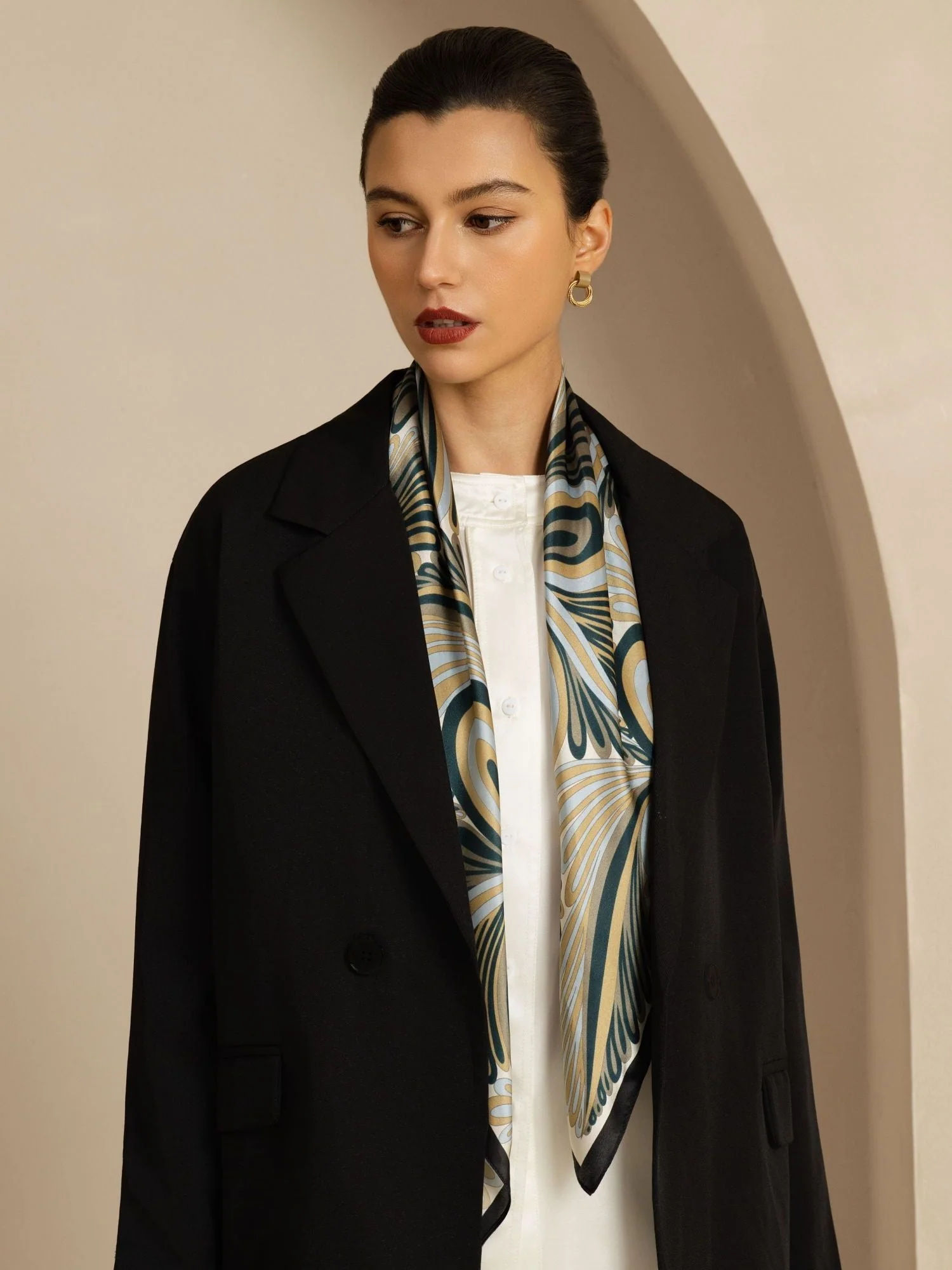 Pure Silk Abstract Floral Pattern Square Scarf - Size 90x90cm - Image 3
