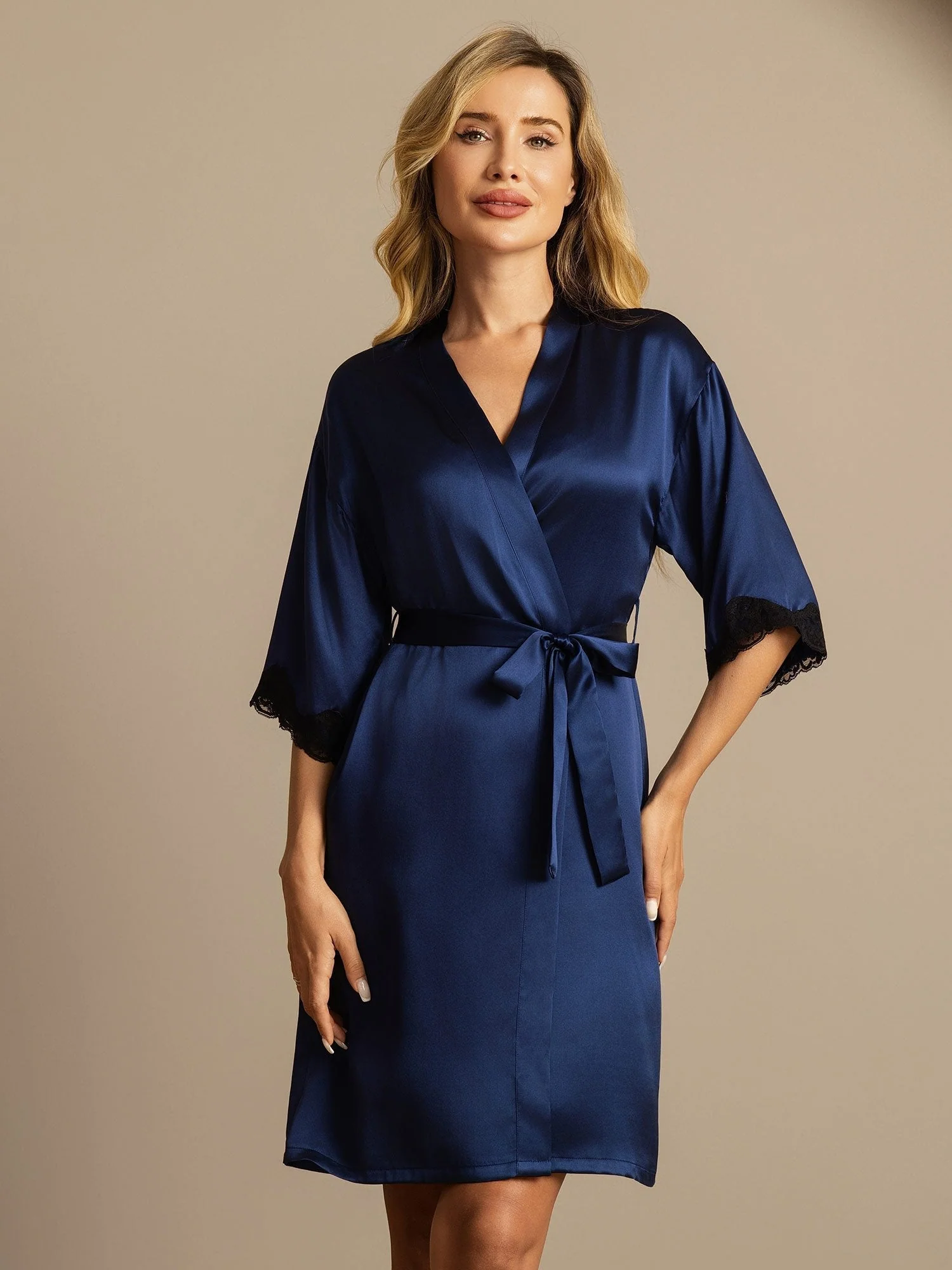 Pure Silk Basic Women's Robe with Lace Design - Image 14