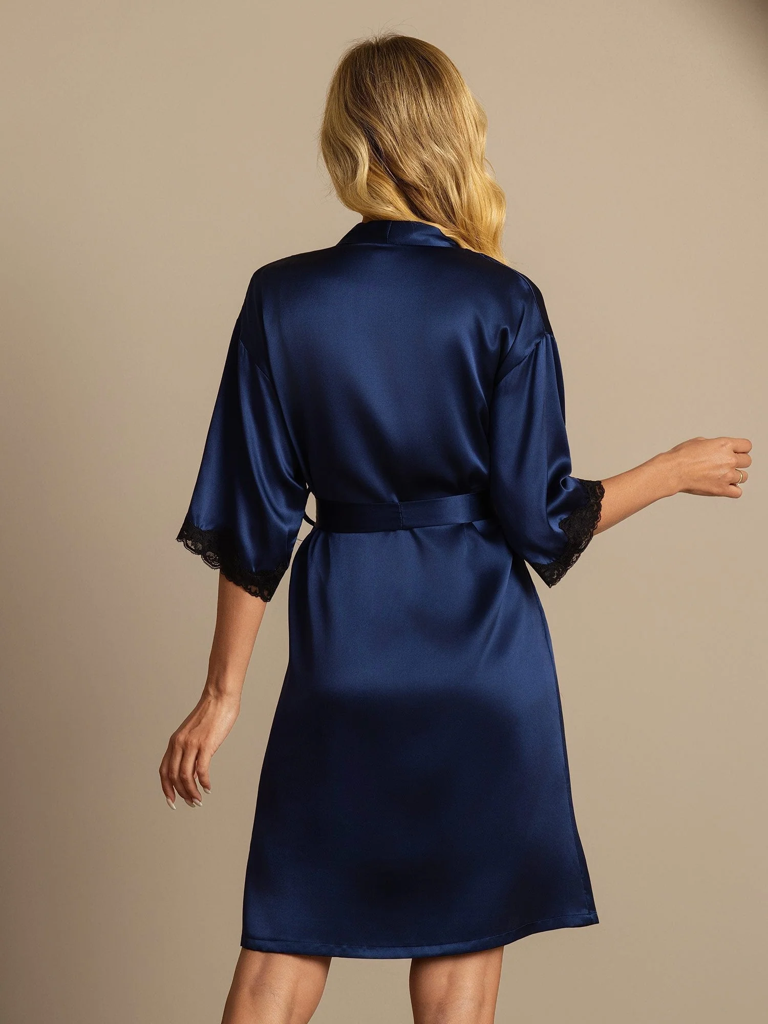 Pure Silk Basic Women's Robe with Lace Design - Image 15