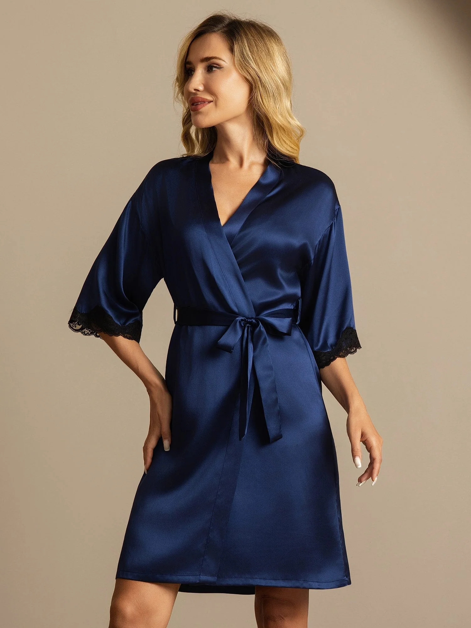 Pure Silk Basic Women's Robe with Lace Design - Image 18