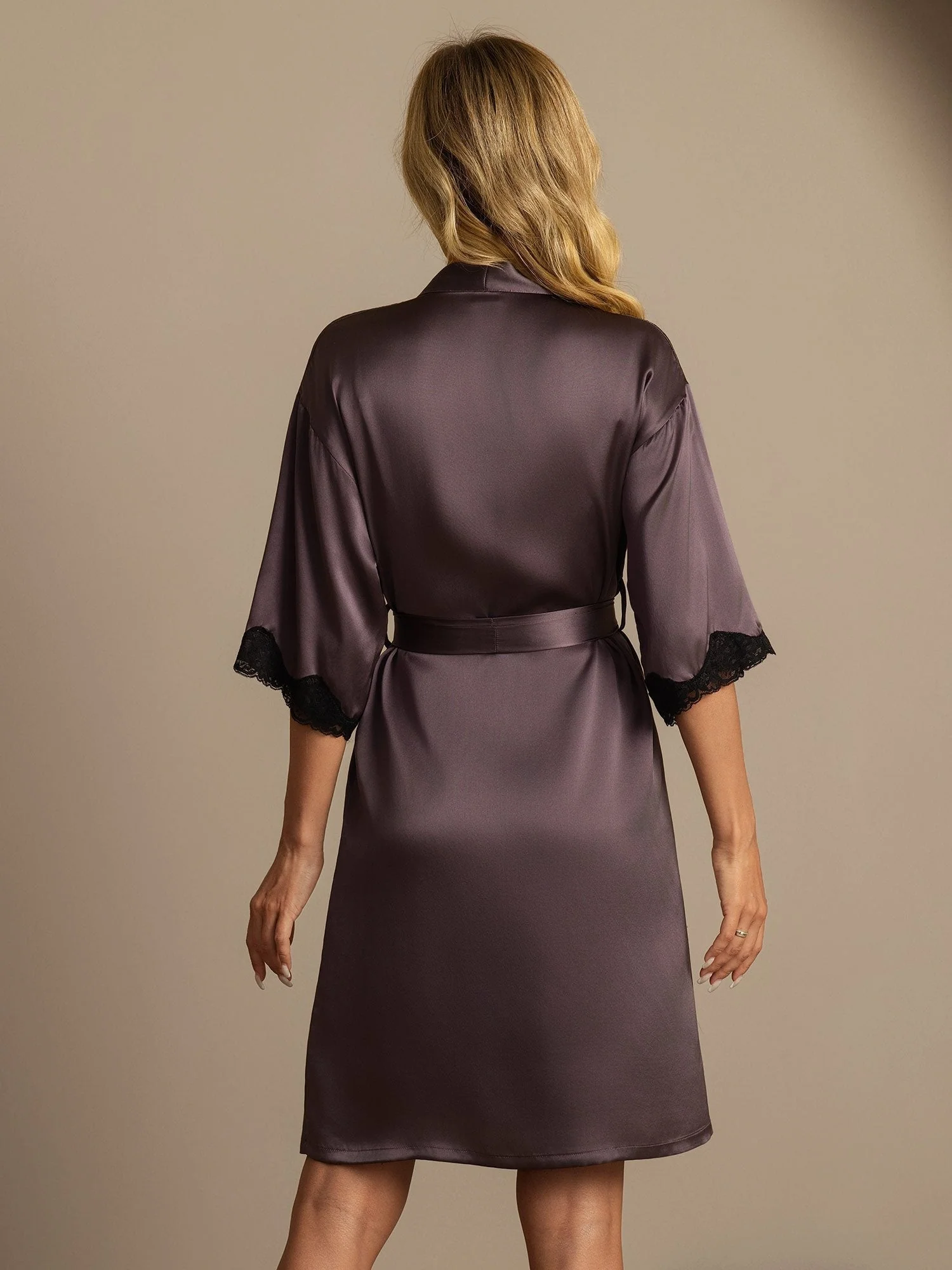 Pure Silk Basic Women's Robe with Lace Design - Image 20