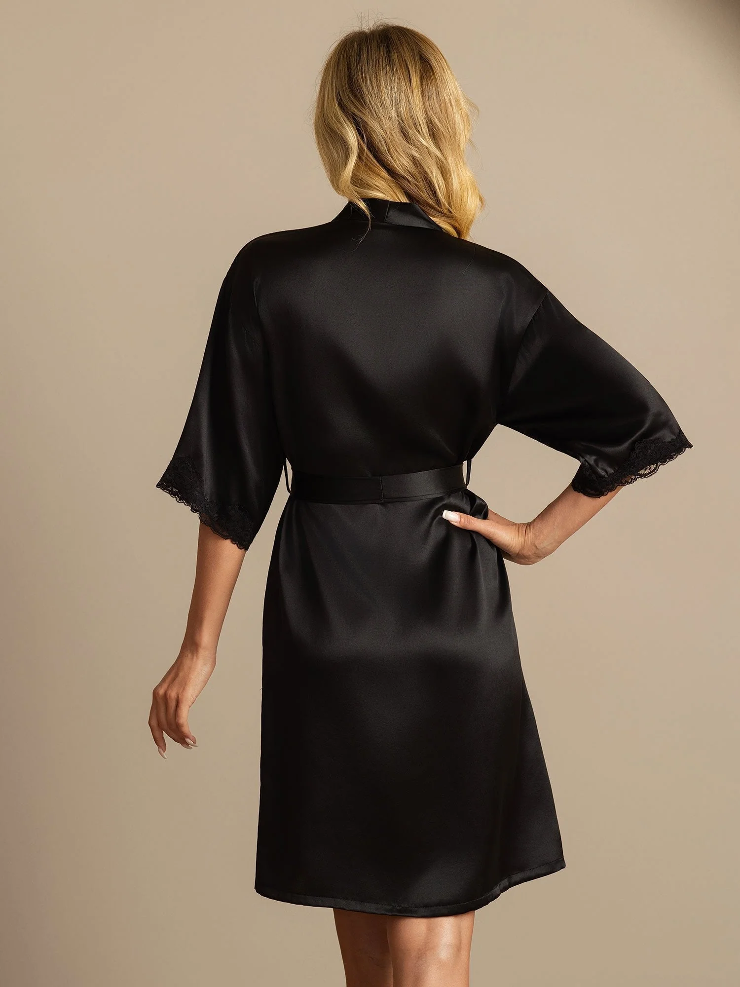 Pure Silk Basic Women's Robe with Lace Design - Image 9