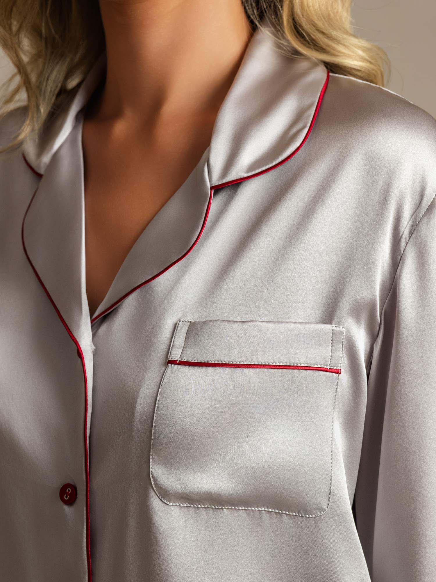 Women's Pure Silk Long Sleeve Notch Collar Pyjamas Set - Image 20