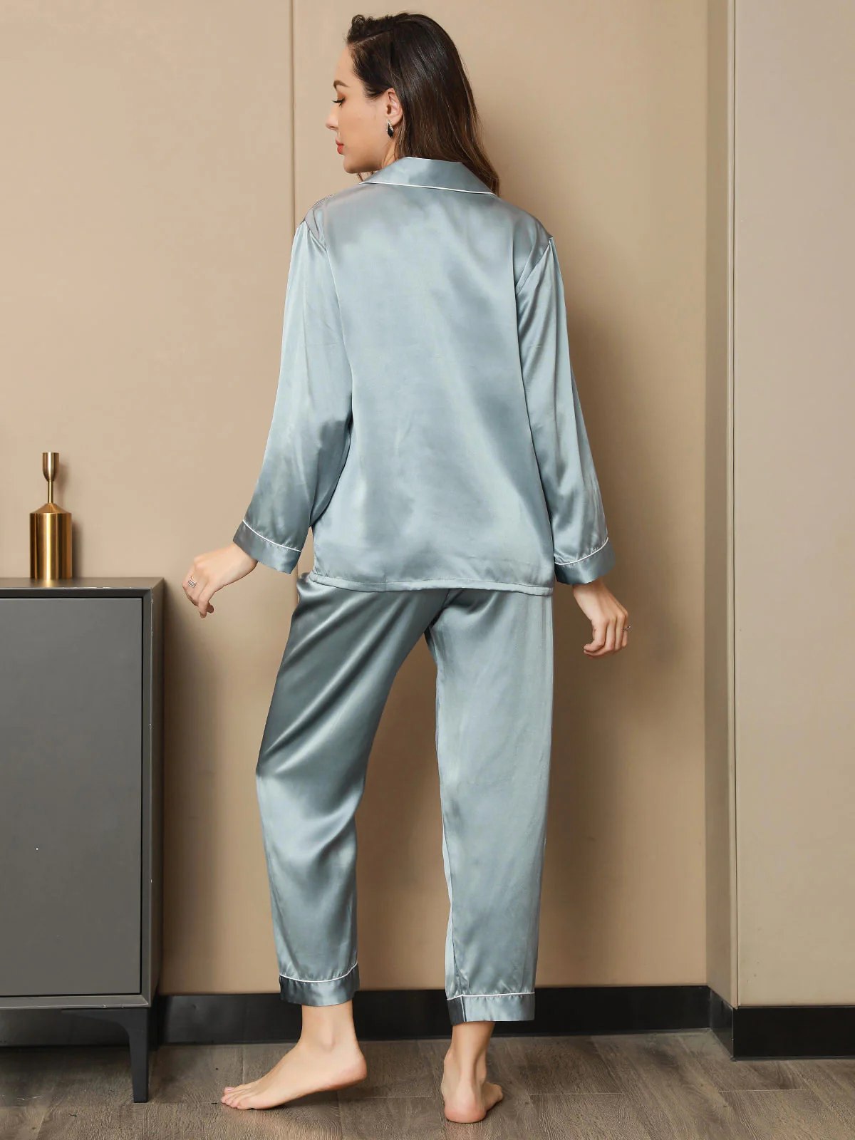 Women's Pure Silk Long Sleeve Notch Collar Pyjamas Set - Image 41
